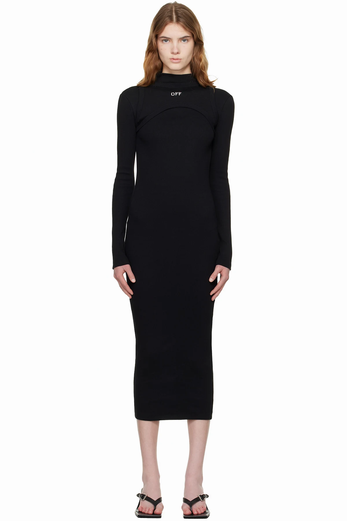 Black 'OFF' Stamp Rib Round Maxi Dress