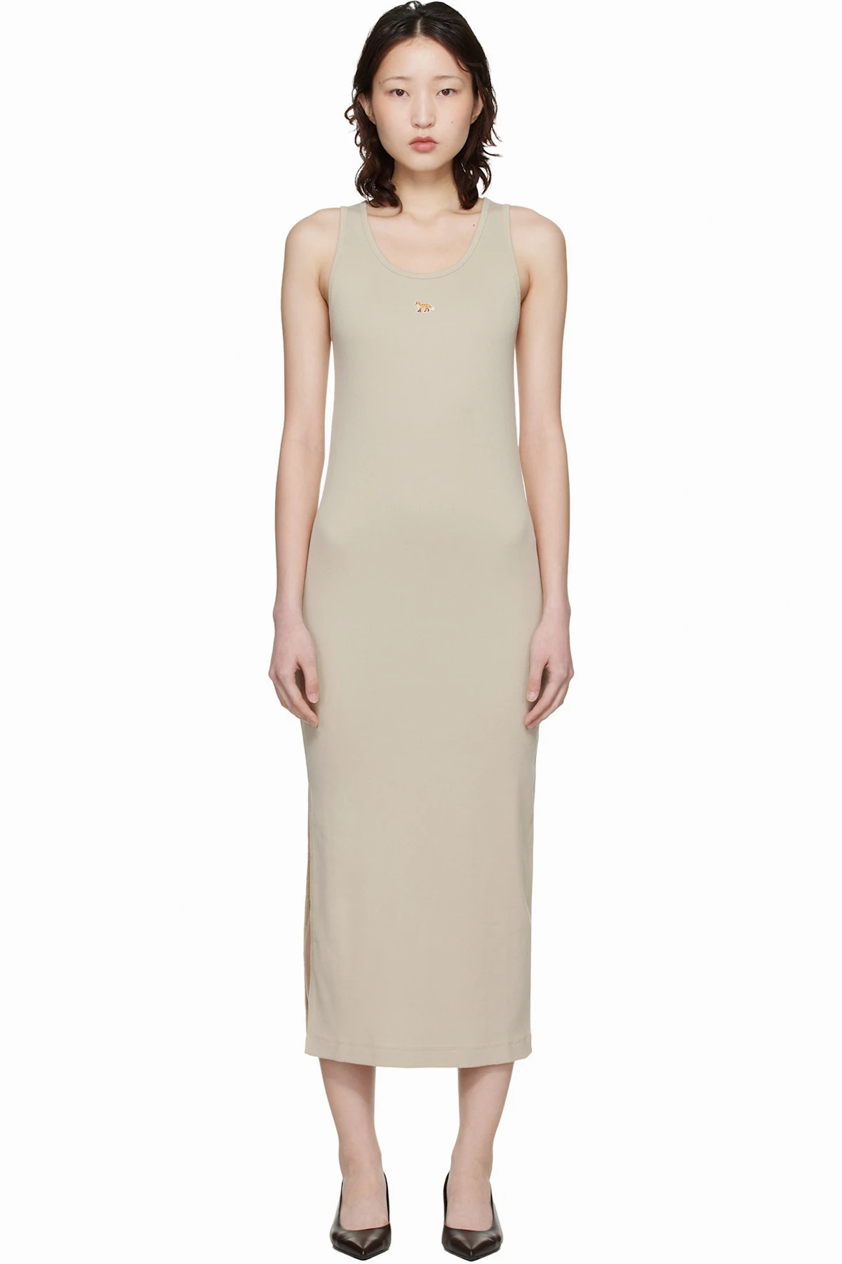 Beige Baby Fox Ribbed Tank Maxi Dress