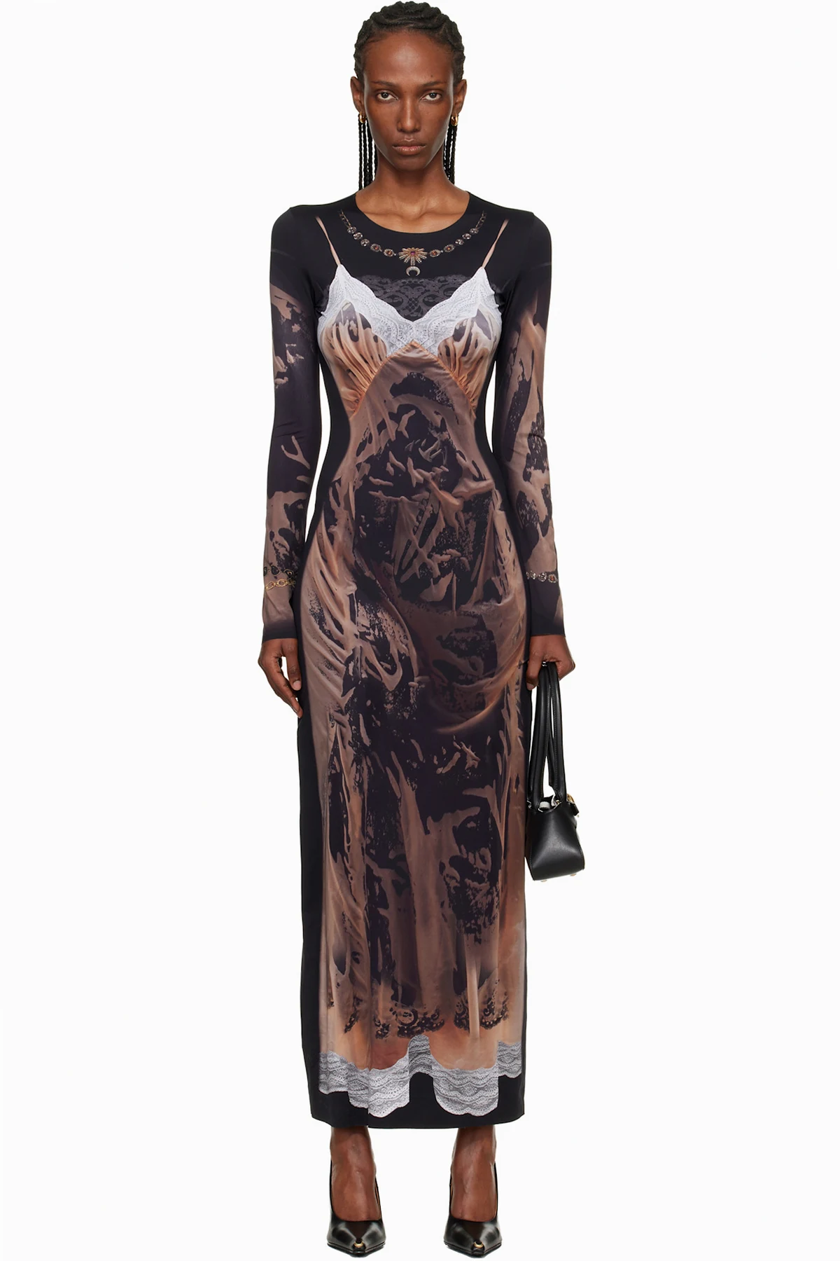 SSENSE Exclusive Black Wet Nuisette Printed Jersey LS Maxi Dress