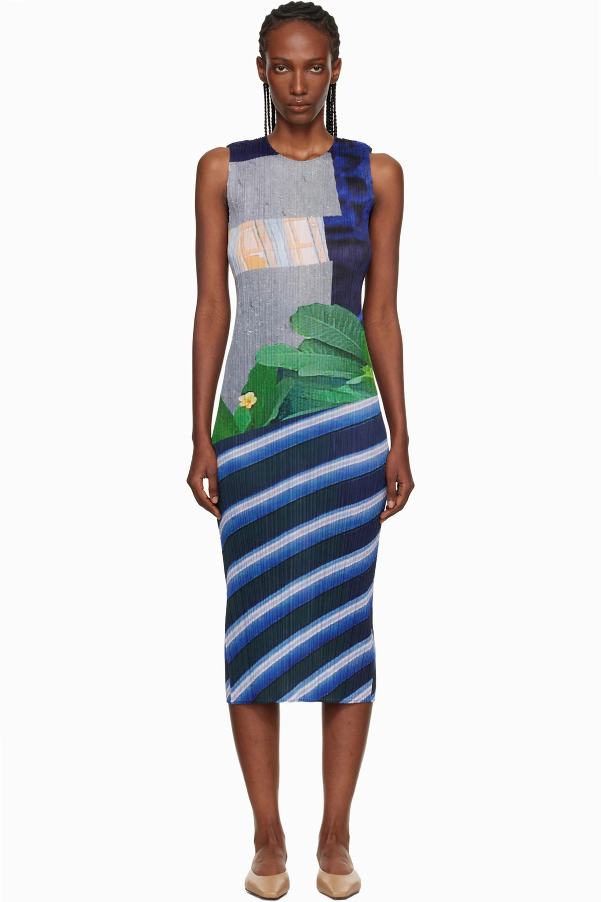 Gray & Navy City Collage Midi Dress