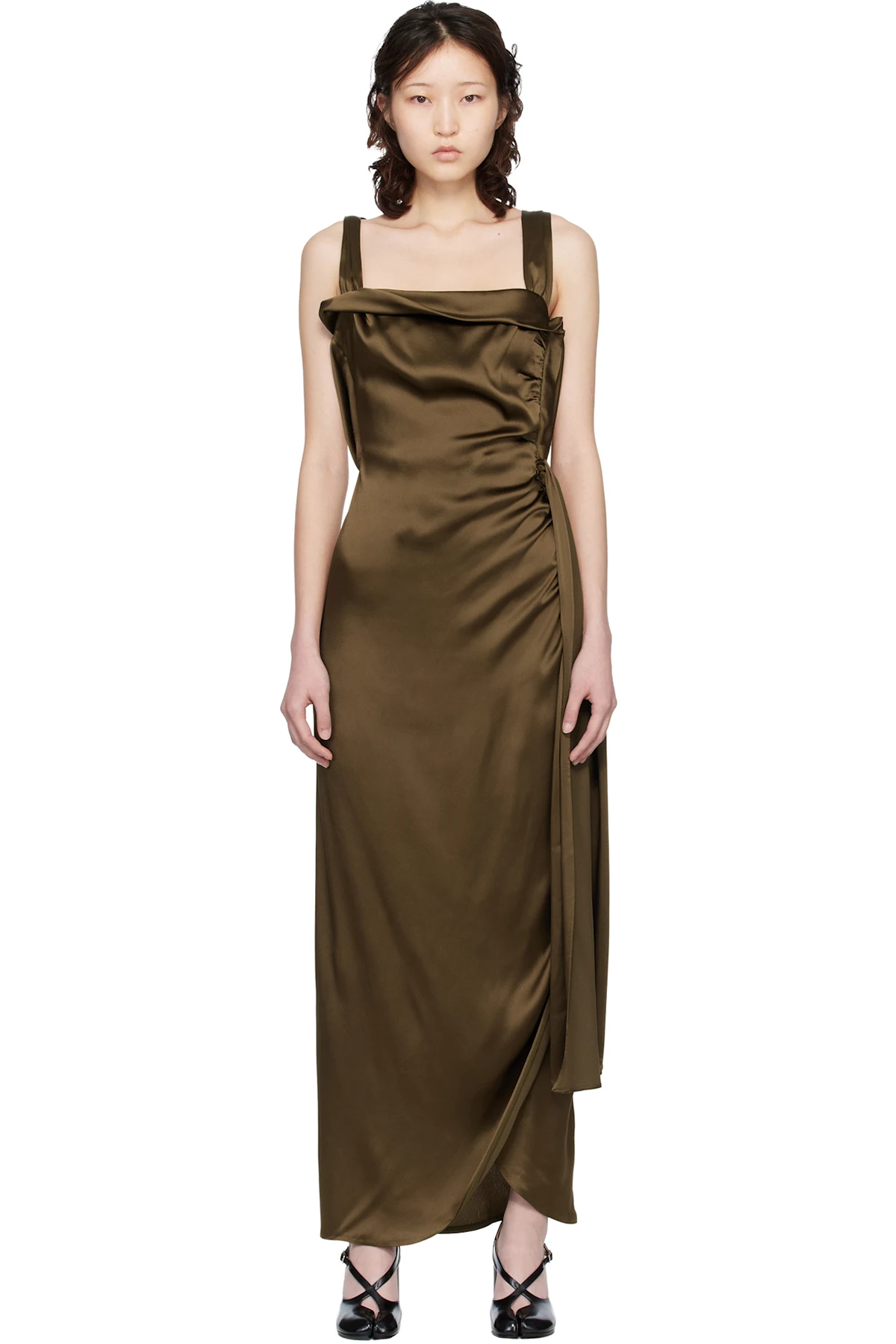 Brown Silk Satin Maxi Dress