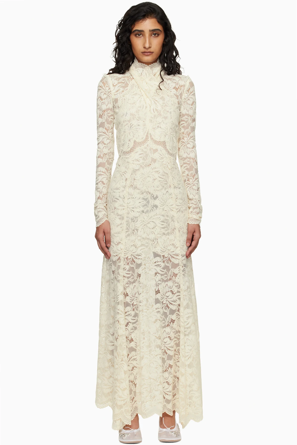 Off-White Lace Cut-Out Maxi Dress