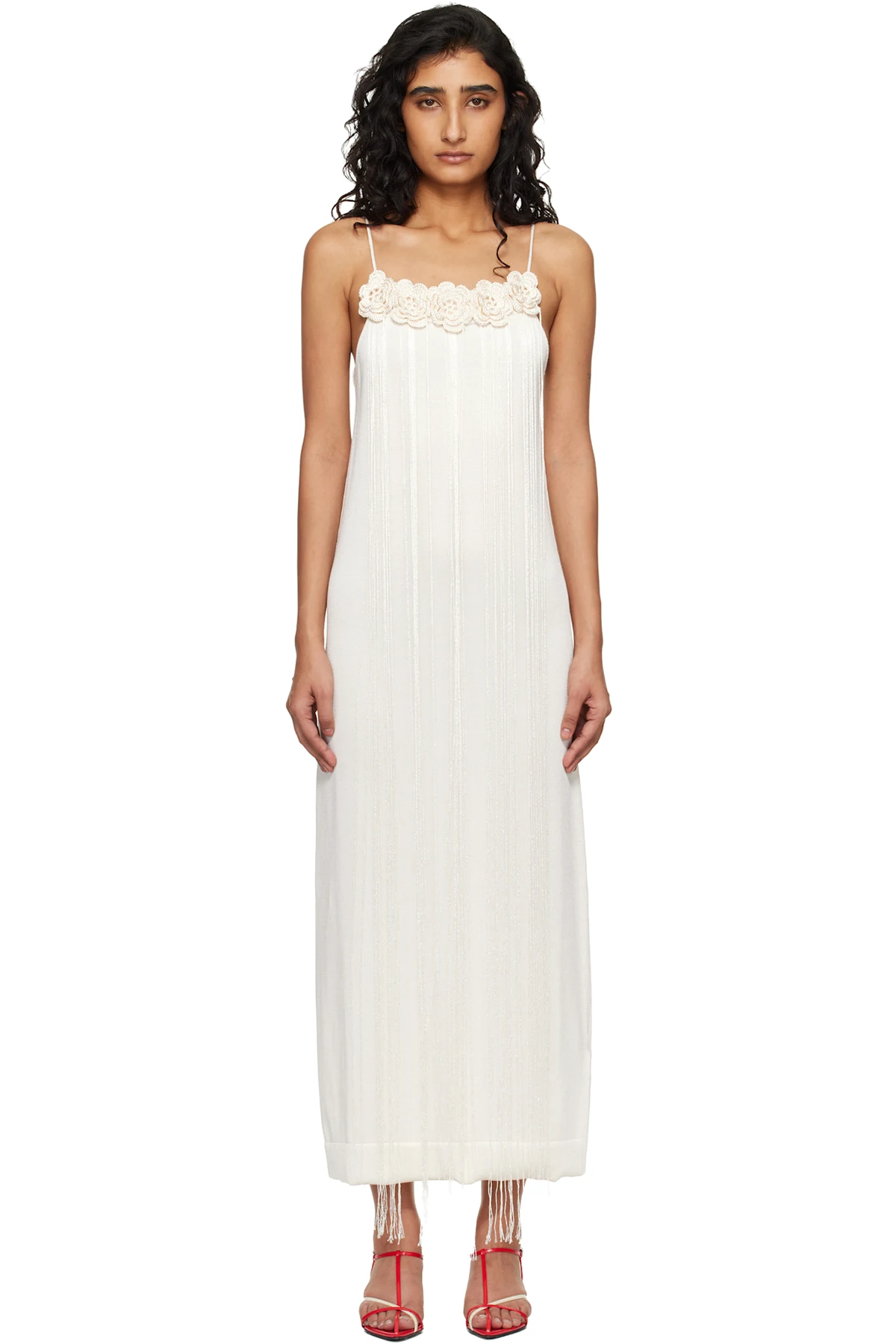 Off-White Cotton Double Spaghetti Straps Maxi Dress