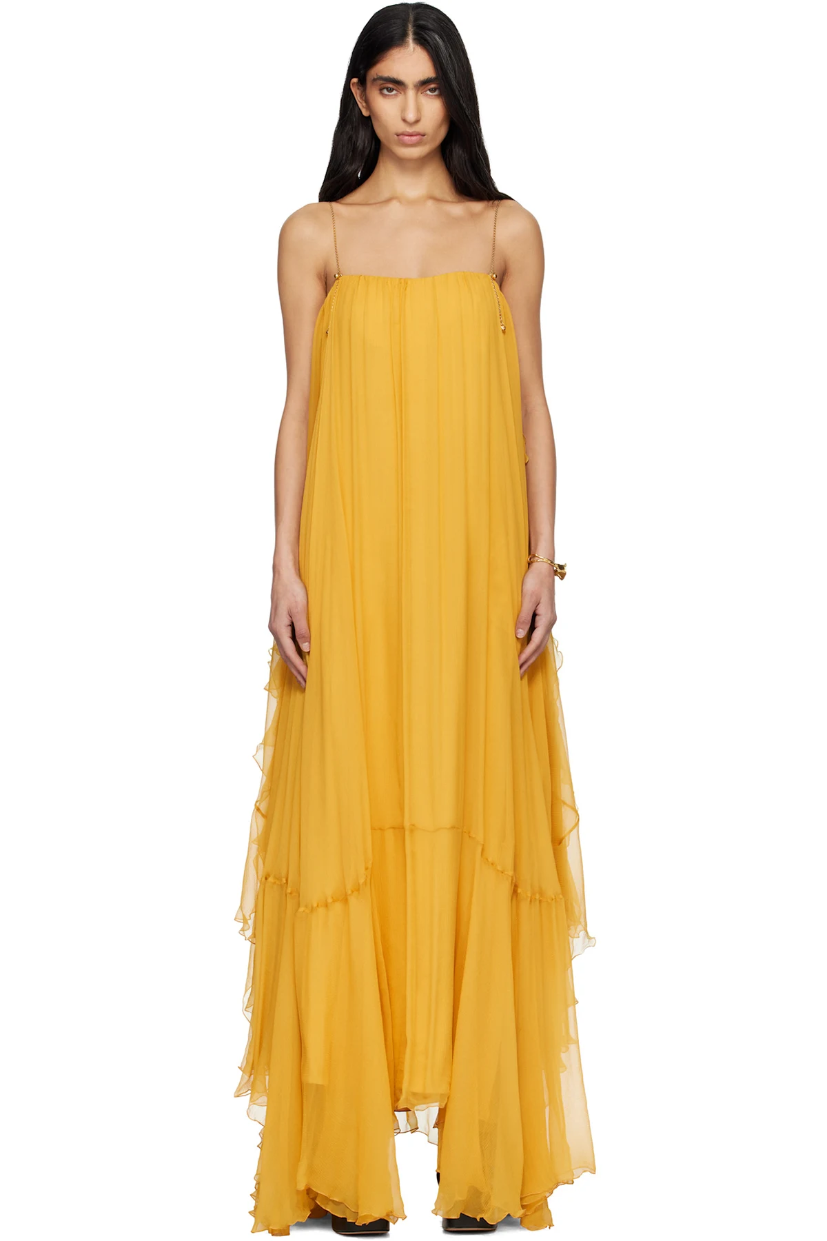 Yellow Sleeveless Silk Mousseline Maxi Dress