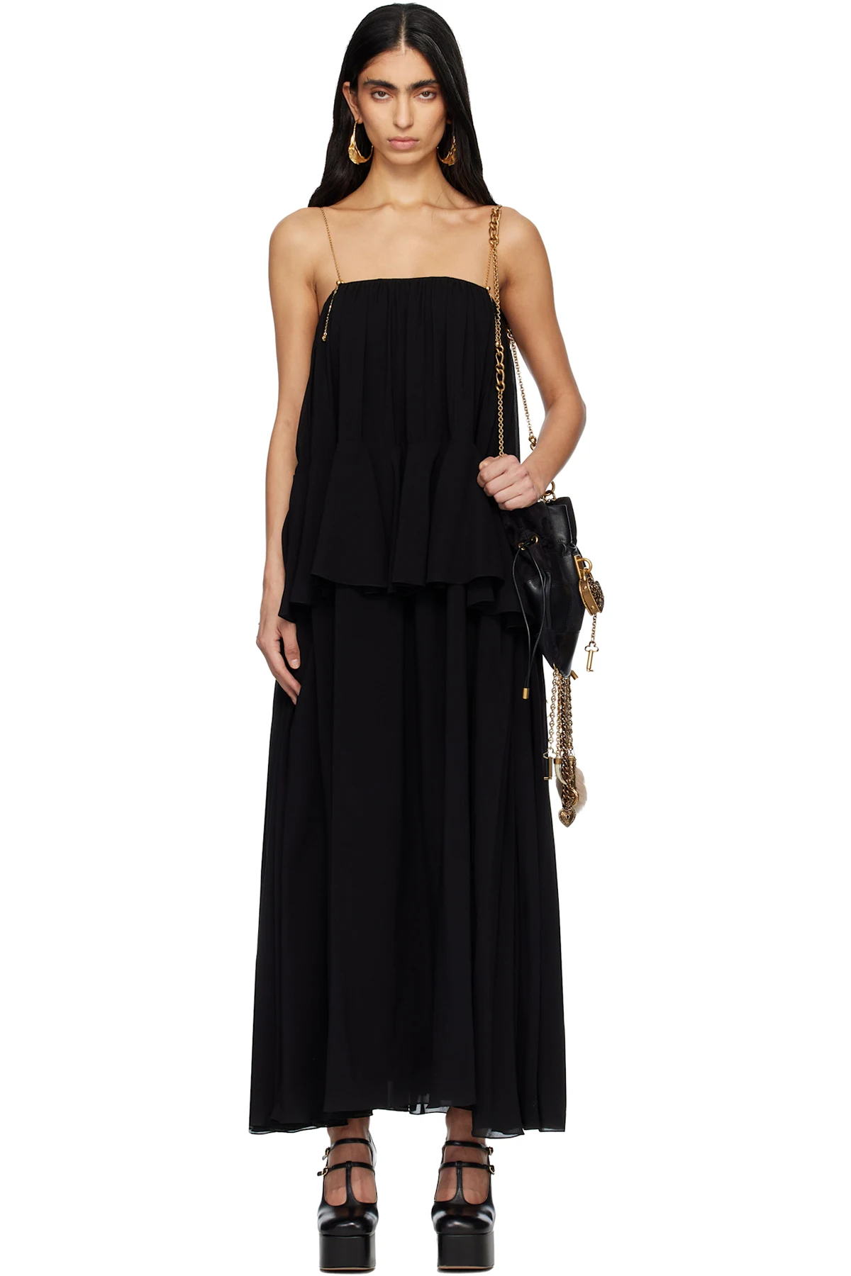 Black Sleeveless Silk Georgette Maxi Dress