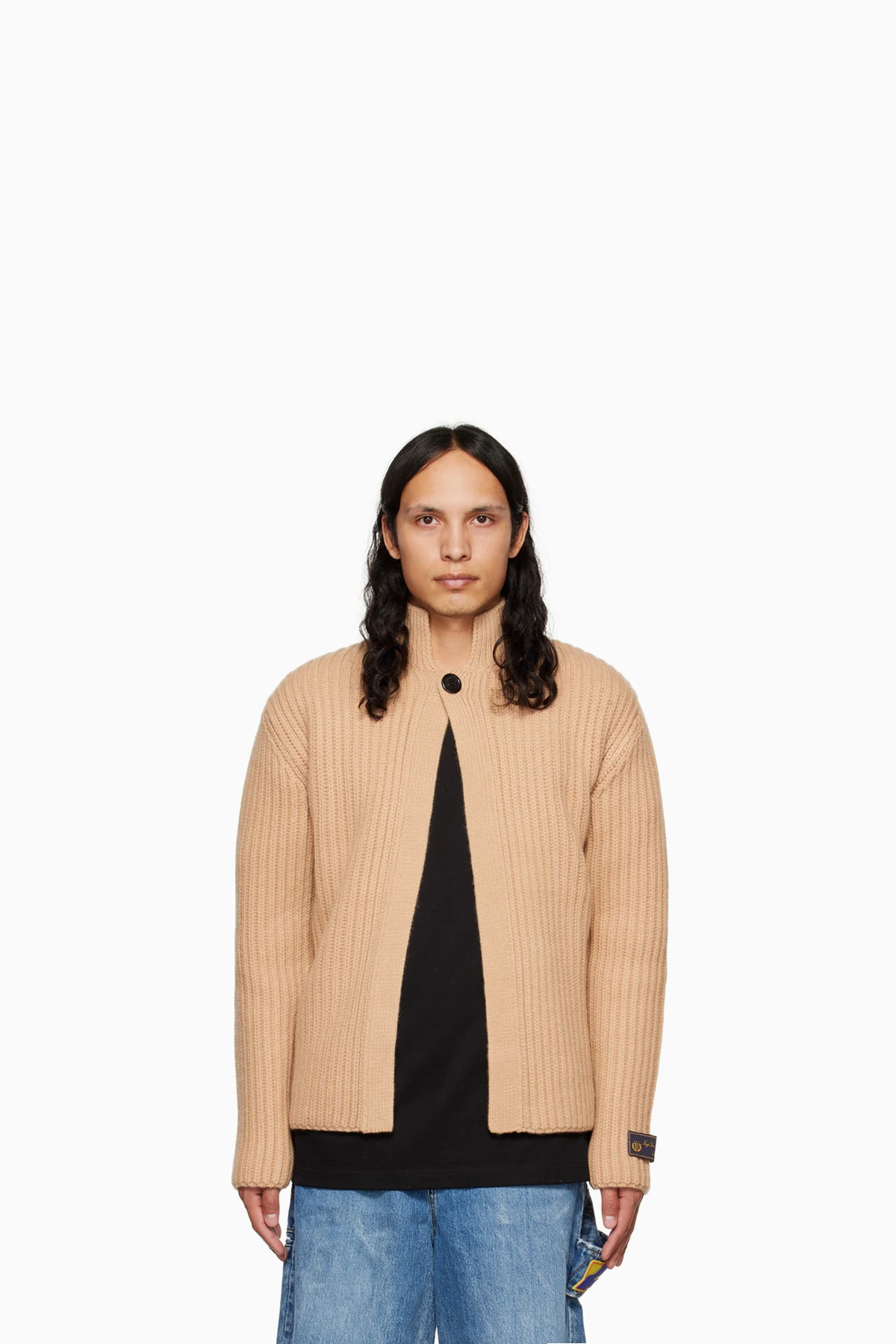 Beige Stand Collar Cardigan