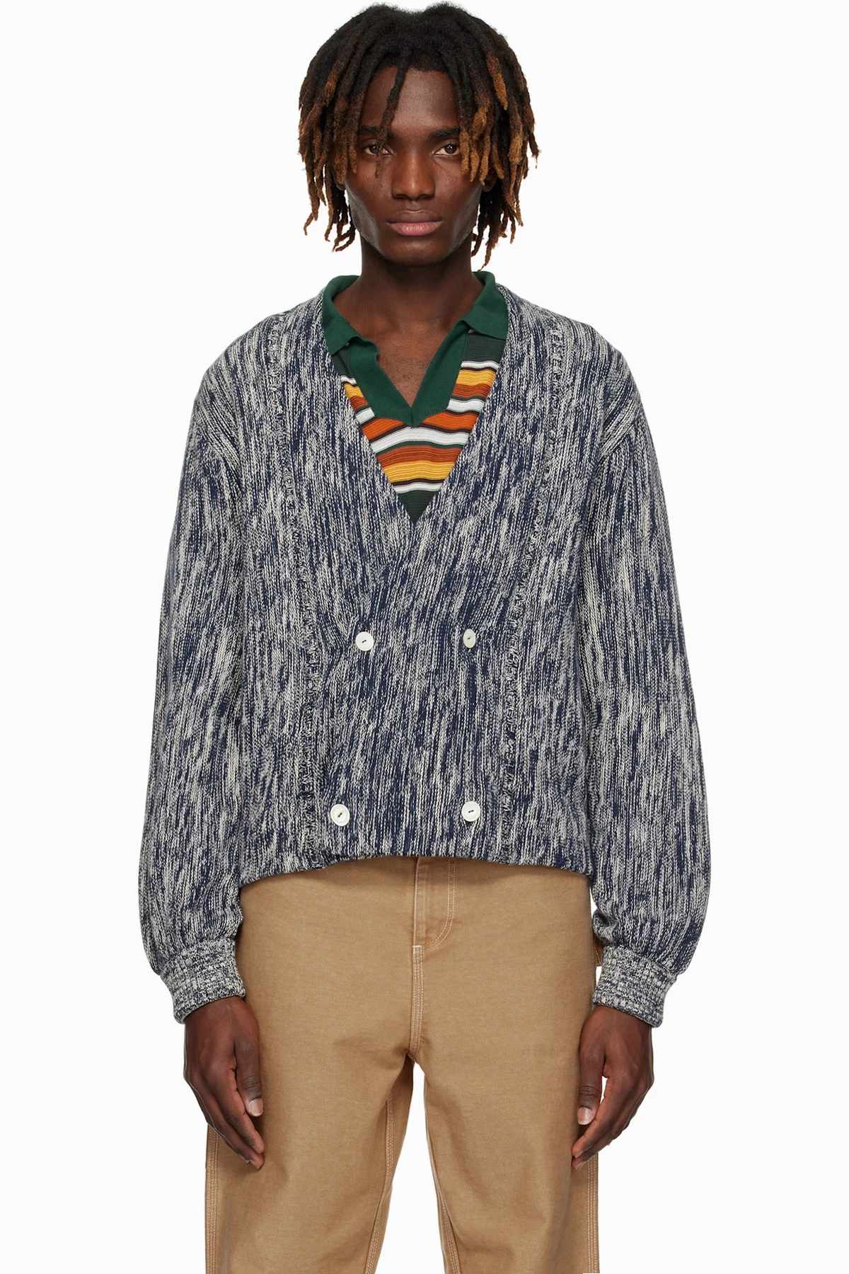 Navy Double-Breasted Cardigan