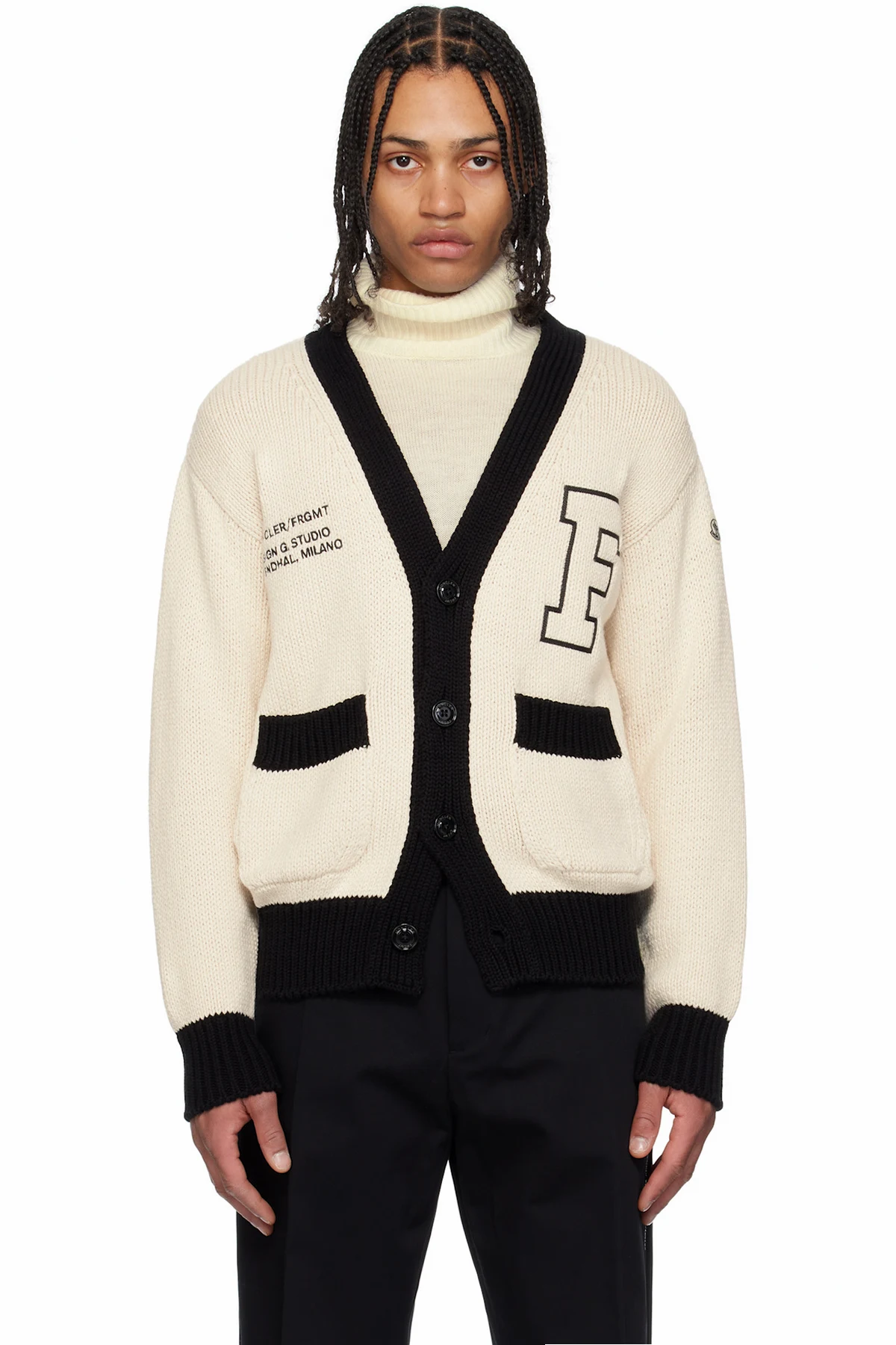 Moncler x FRGMT Hiroshi Fujiwara Off-White Embroidered Cotton Cardigan