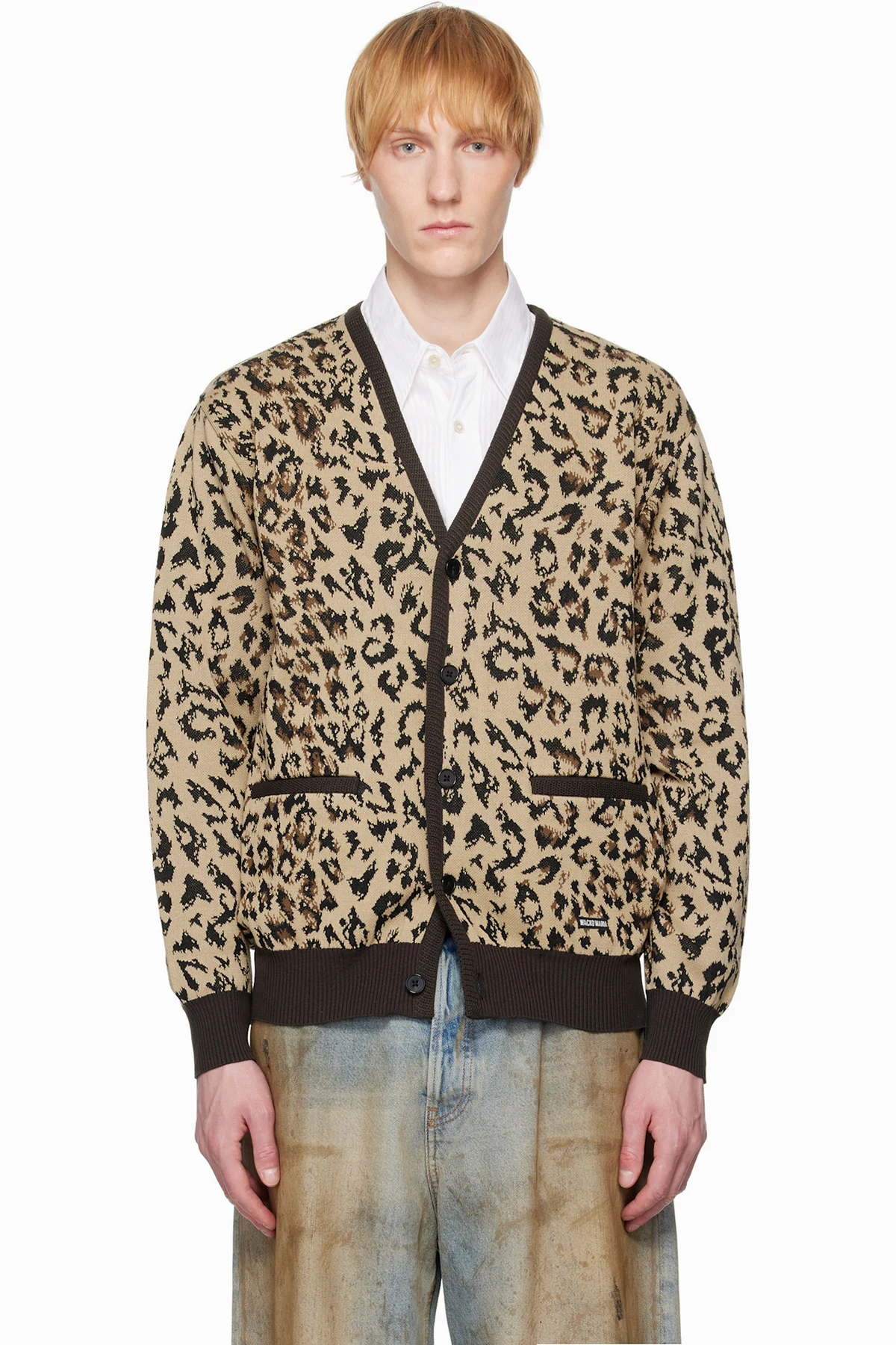 Beige Leopard Jacquard Knit Cardigan