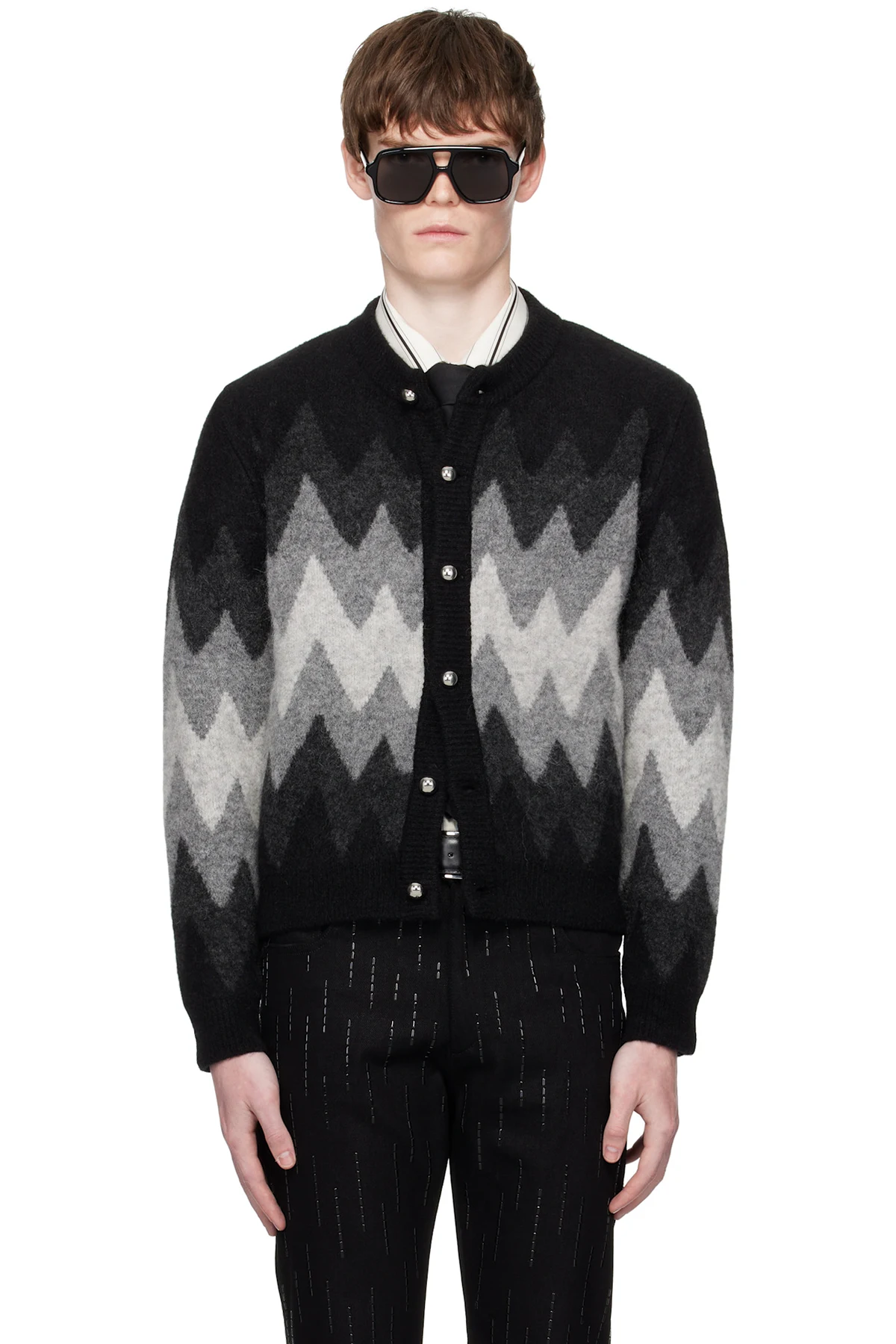 Black & Gray Degrade Jacquard Cardigan