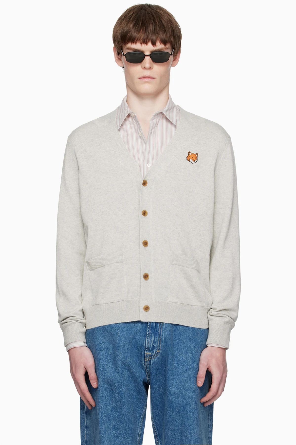 Gray Fox Head Patch Regular Cardigan
