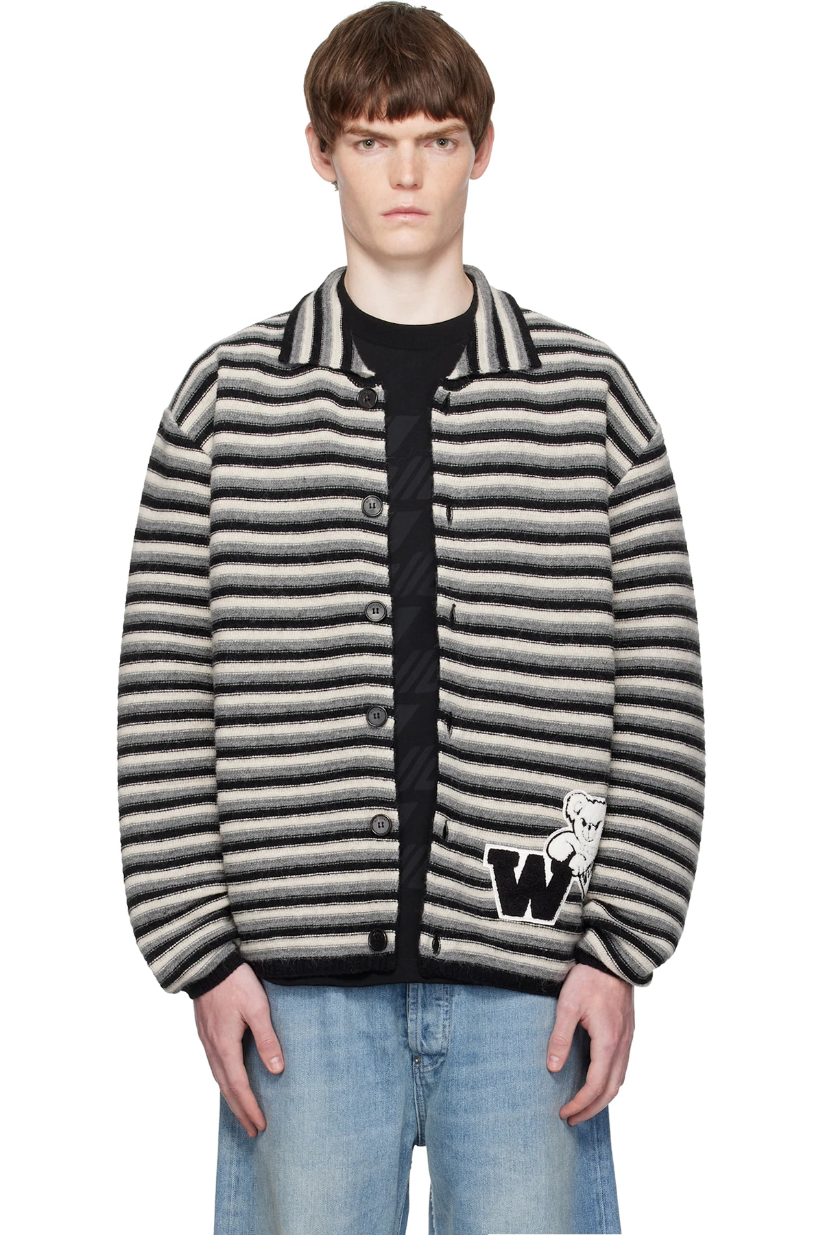 Multicolor Black Stripe Embroidered Cardigan