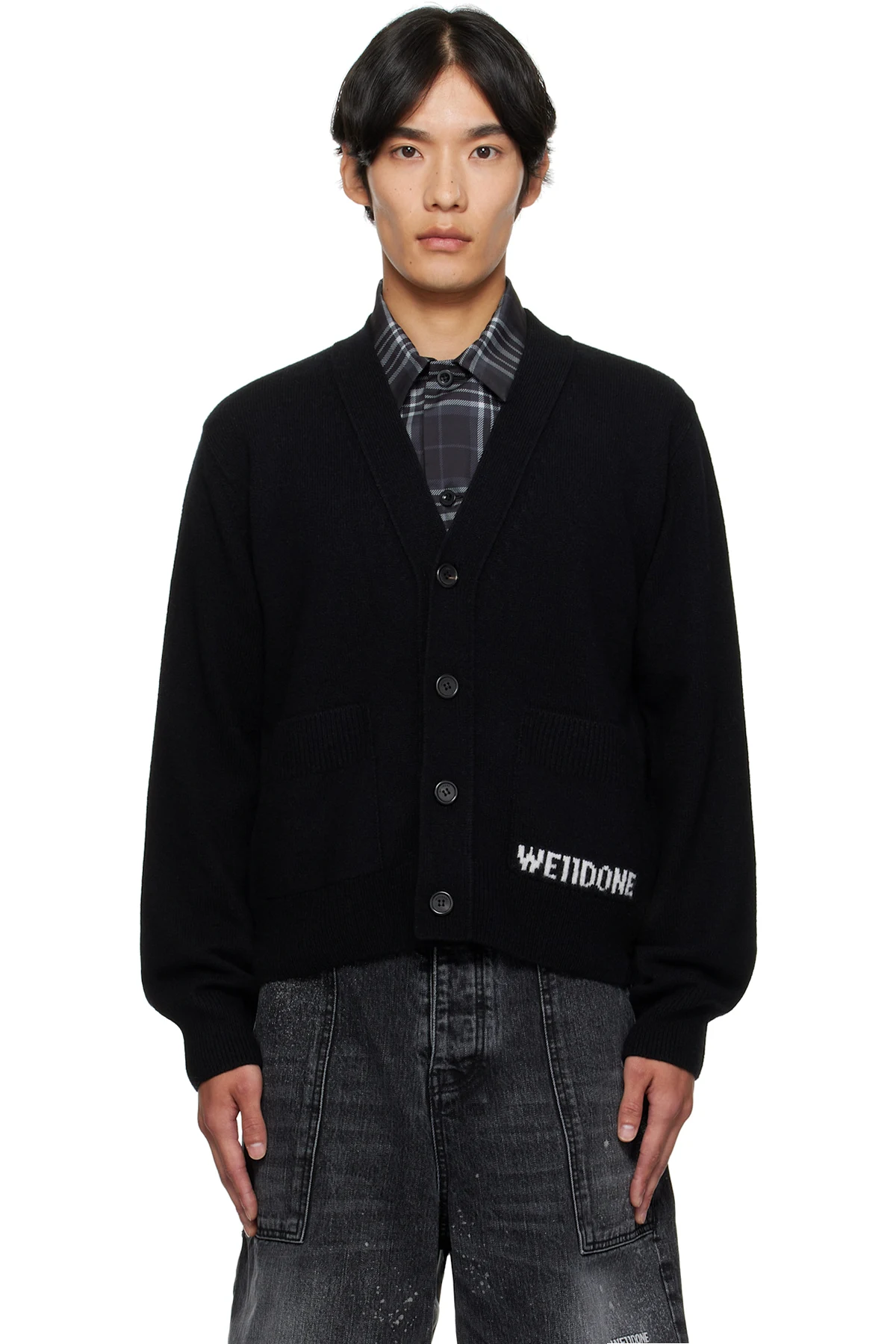 Black Pocket Logo Knit Cardigan