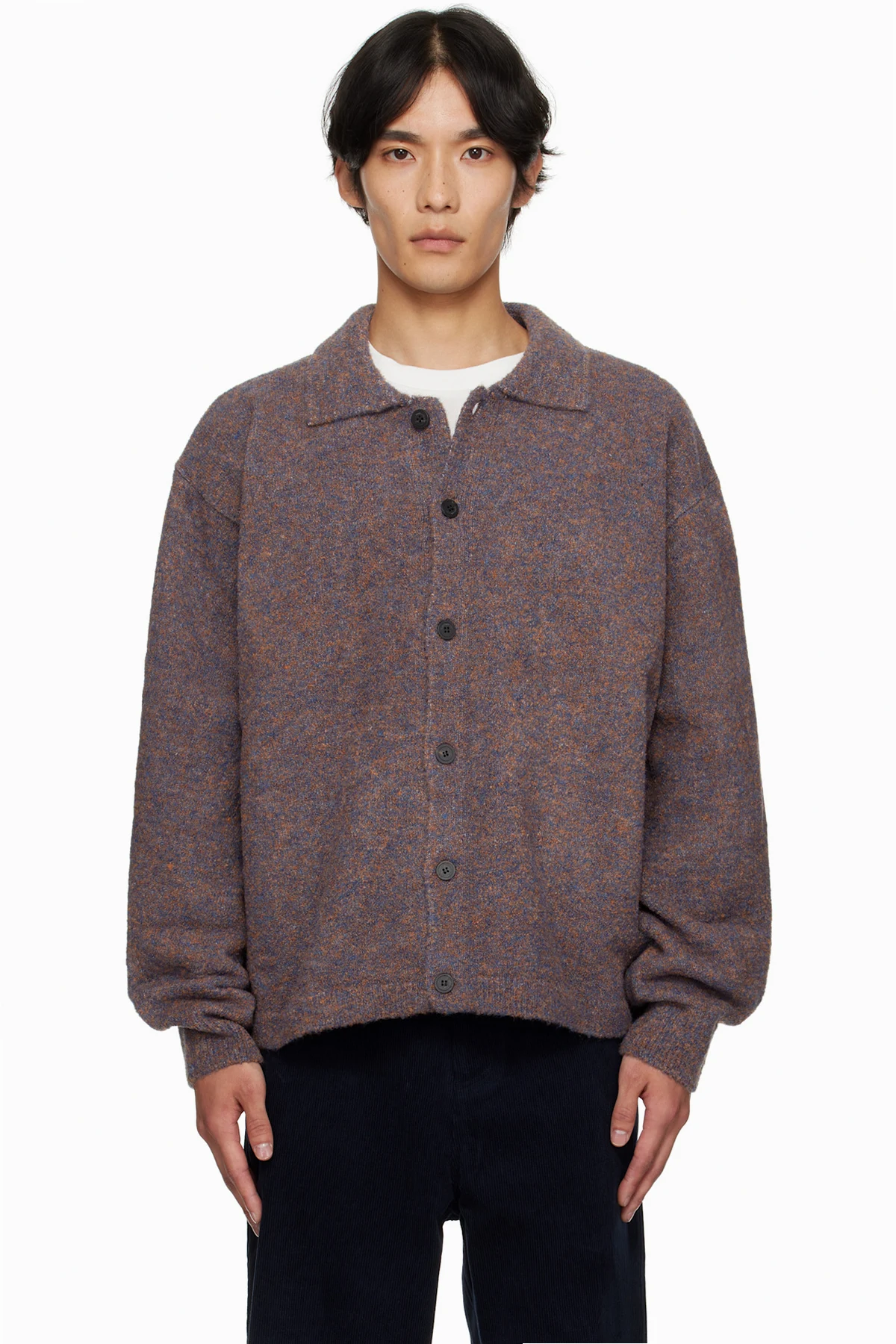 Purple Bouclé Button Down Cardigan