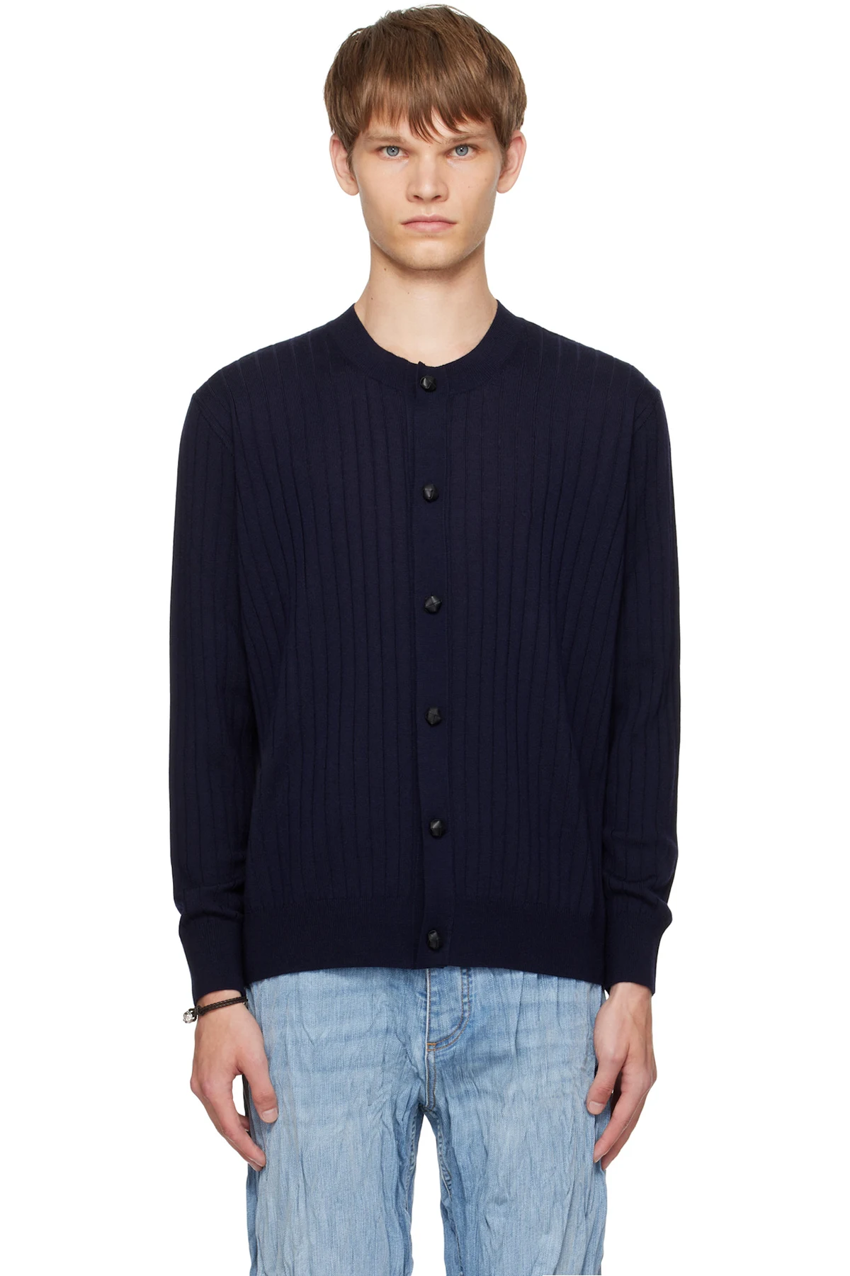 Navy Wool Rib Cardigan
