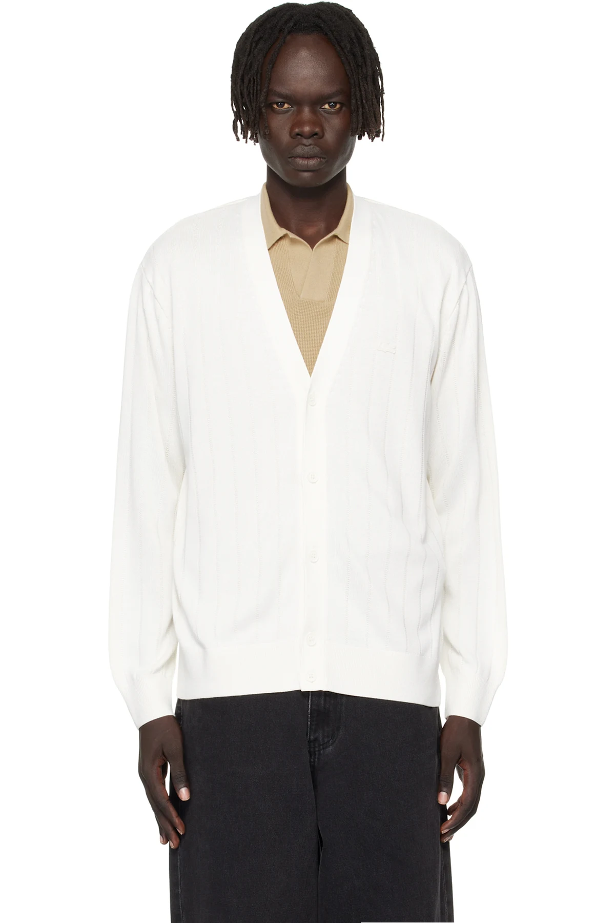 White Fluid Rib Knit Cardigan