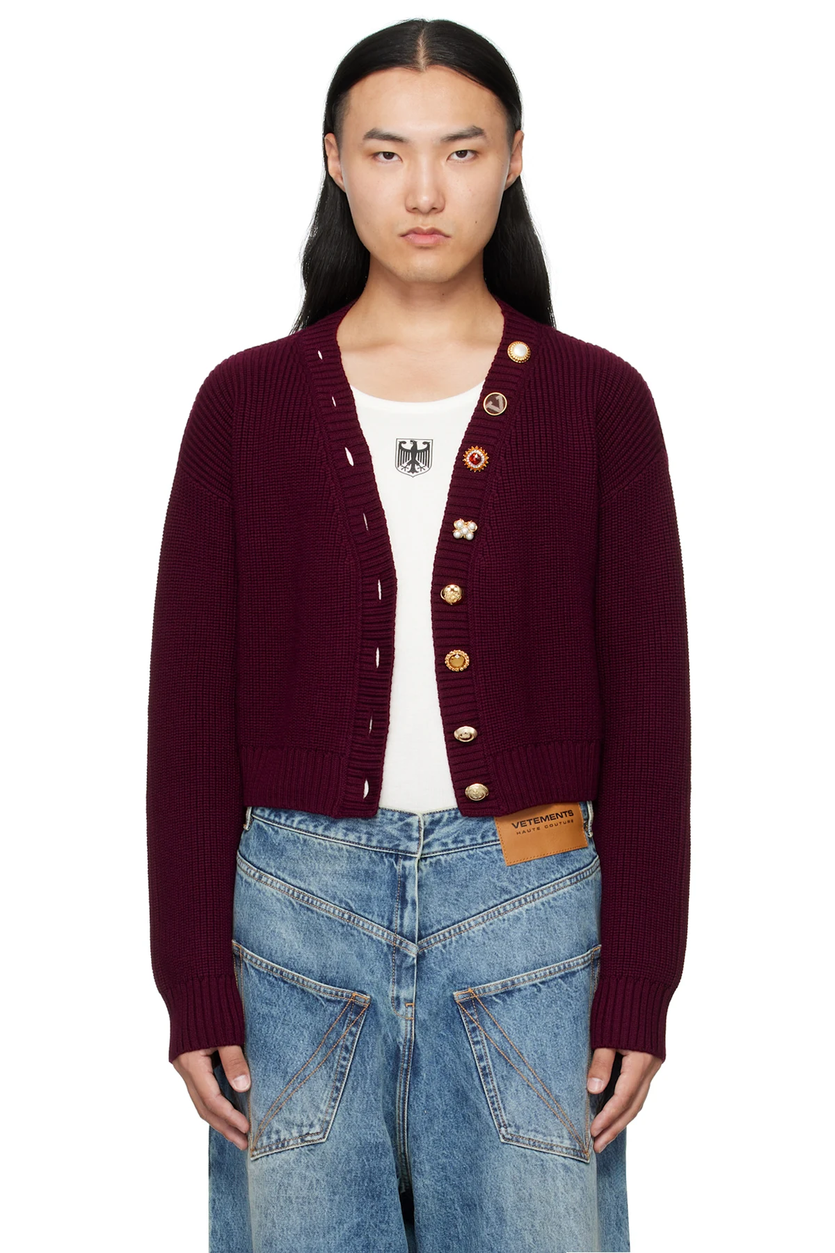 Burgundy Fancy Button Mini Cardigan