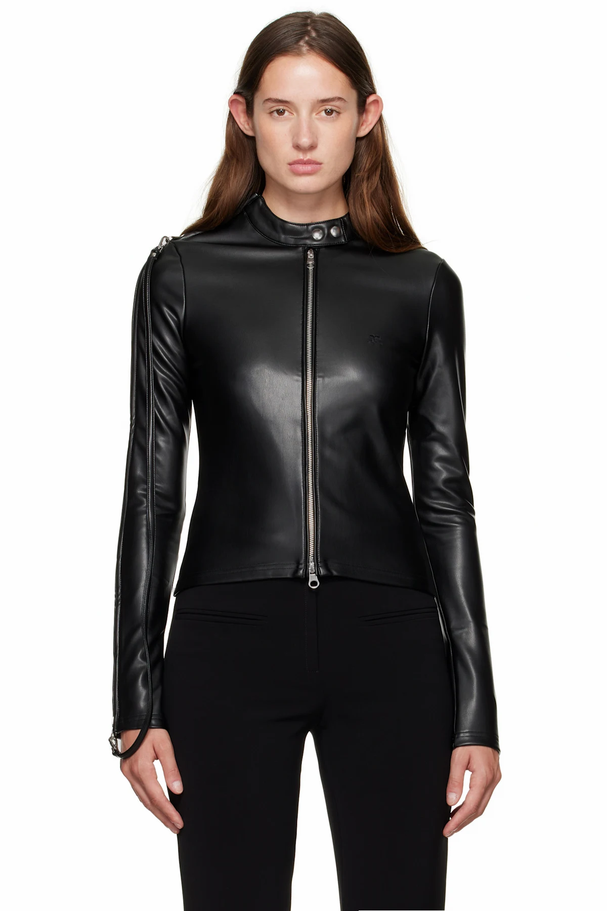 Black Zipped Biker Faux-Leather Top