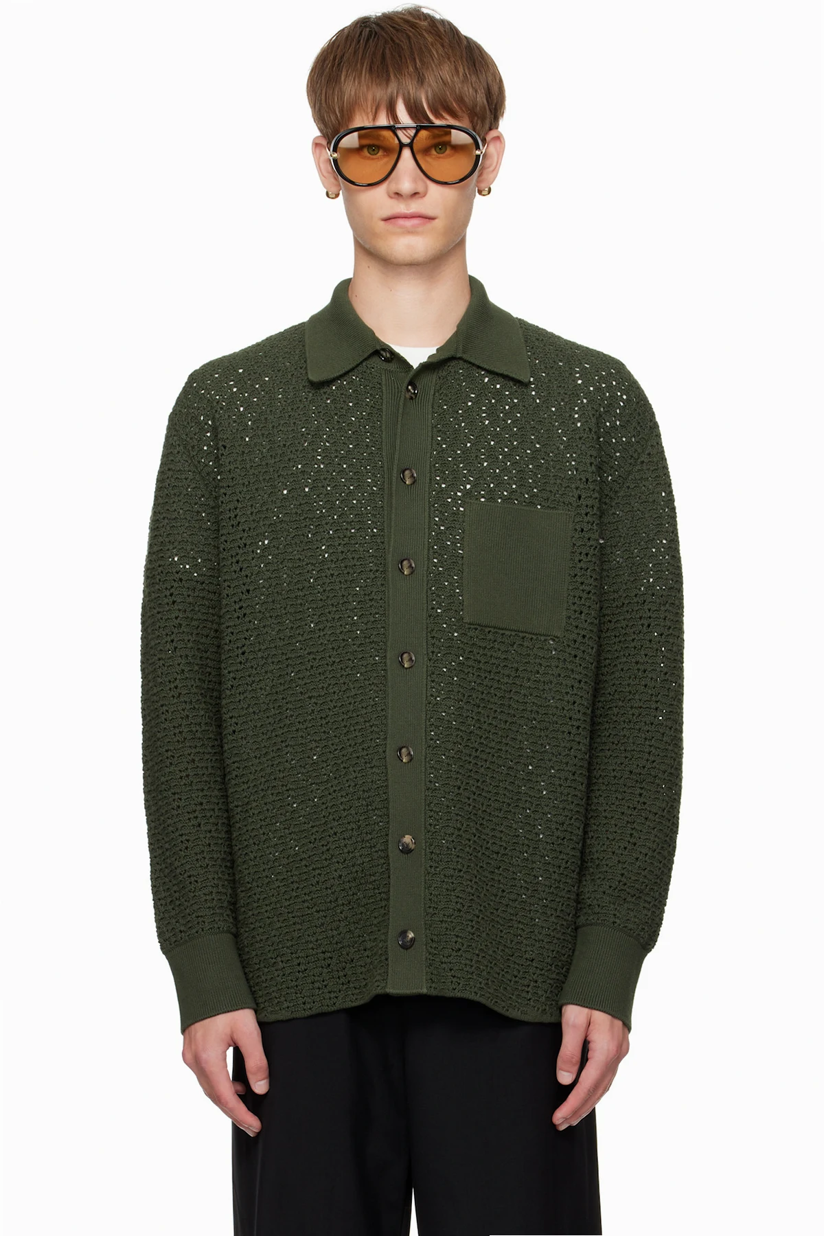 Green Cotton Crochet Cardigan