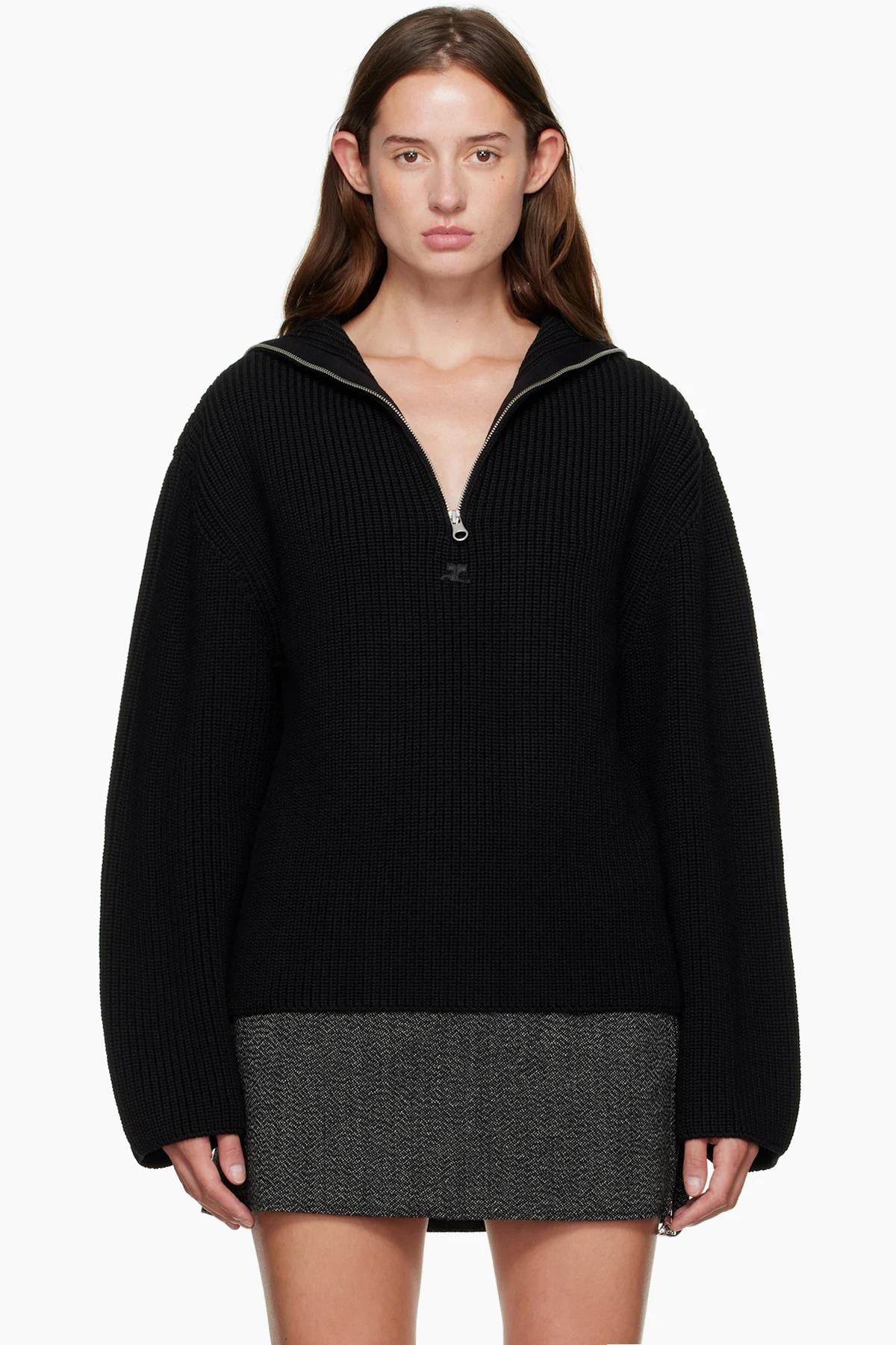 Black Ribbed Wool Trucker Sweater