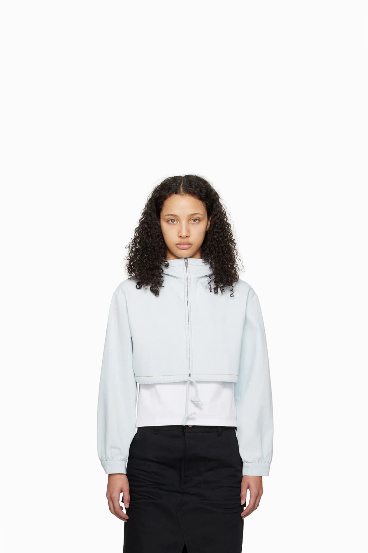 Blue Cropped Denim Hoodie