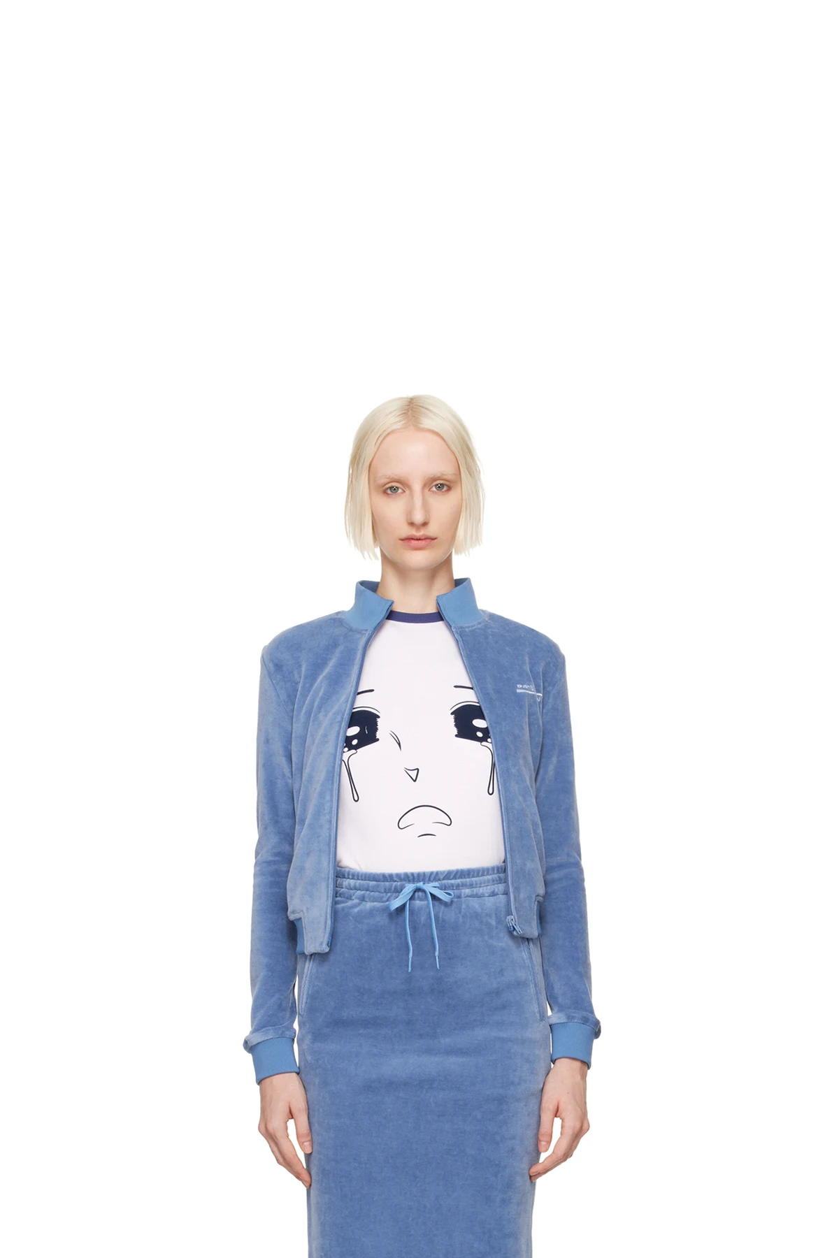 Blue Crop Zip-Up Track Jacket