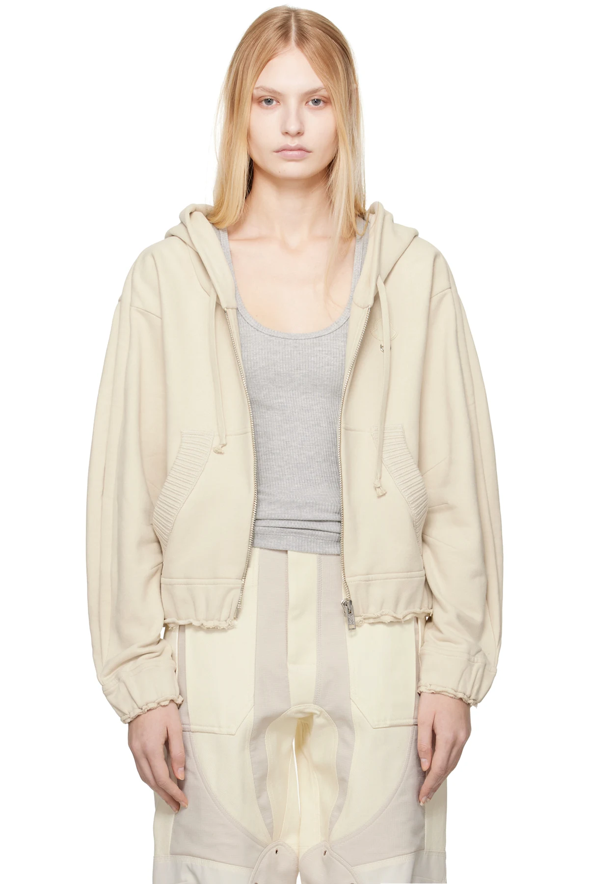 Moncler x Willow Smith Beige Zip-Up Eyelet Cotton Hoodie