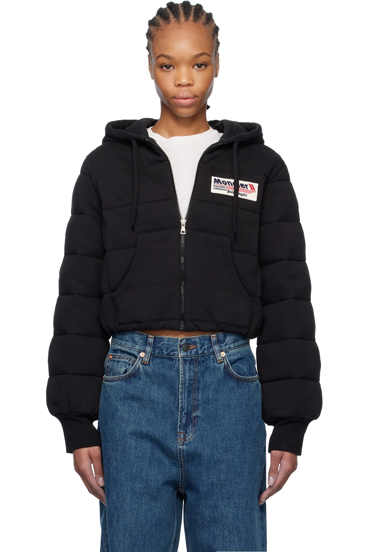 Moncler x Palm Angels Black Zip Up Down Hoodie