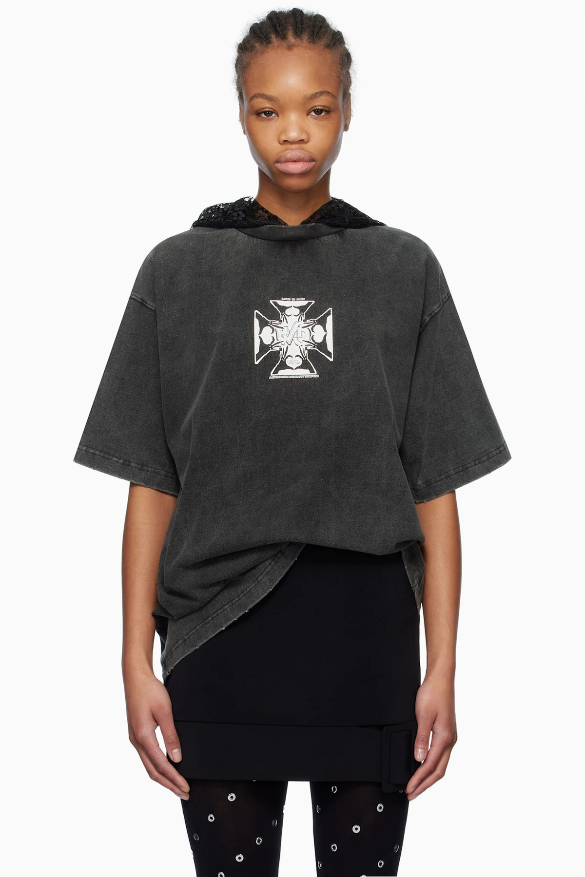 Black Heart Cross Hooded T-shirt