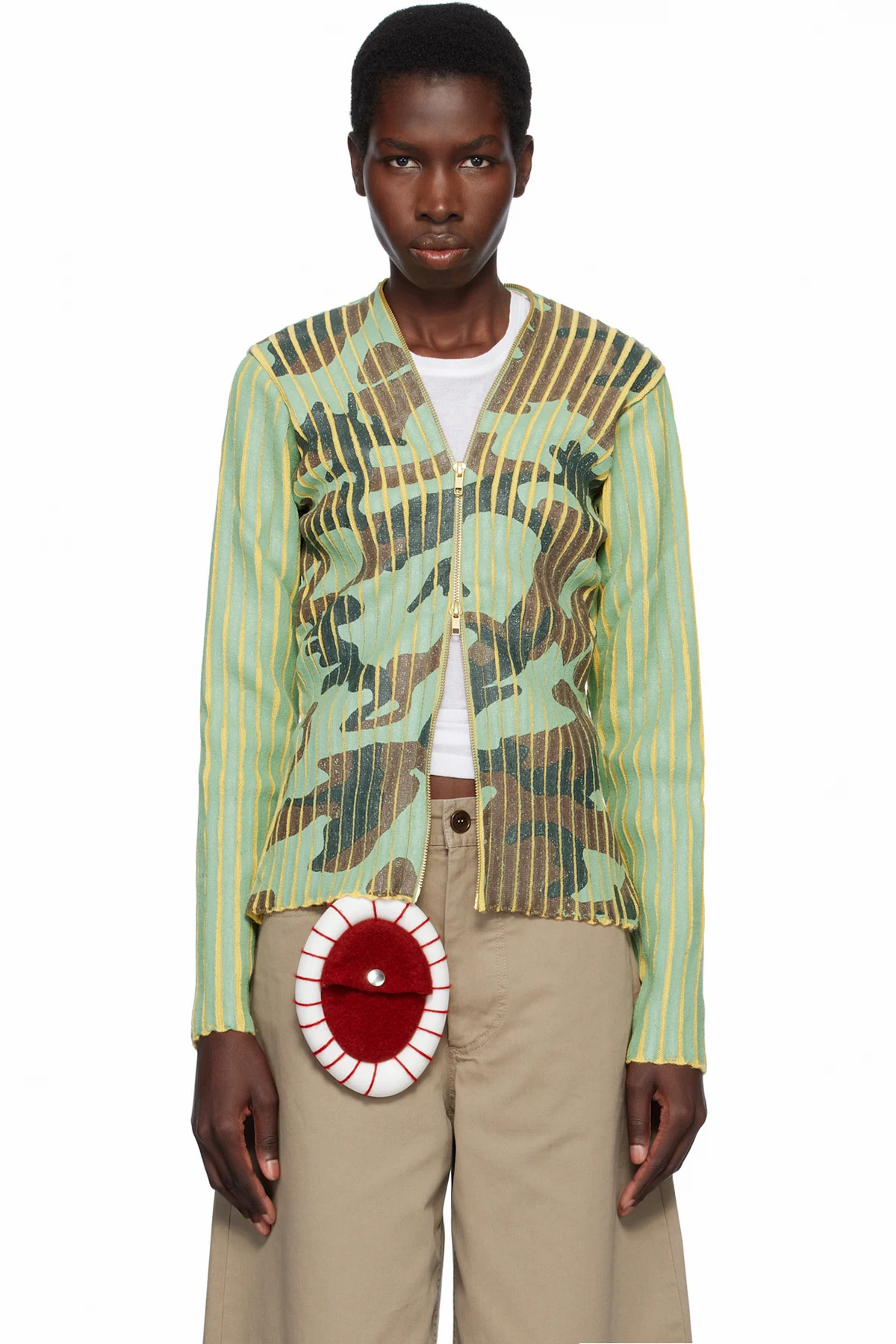 Green & Yellow Plated Knit Jacket