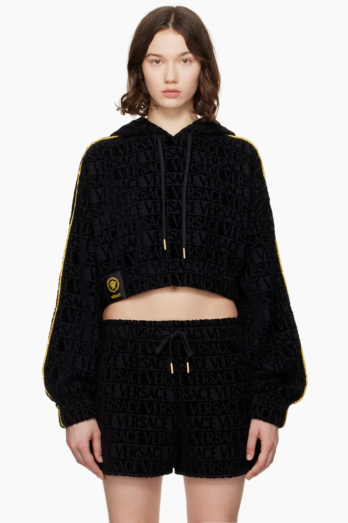 Black 'I Heart Baroque' Crop Hoodie