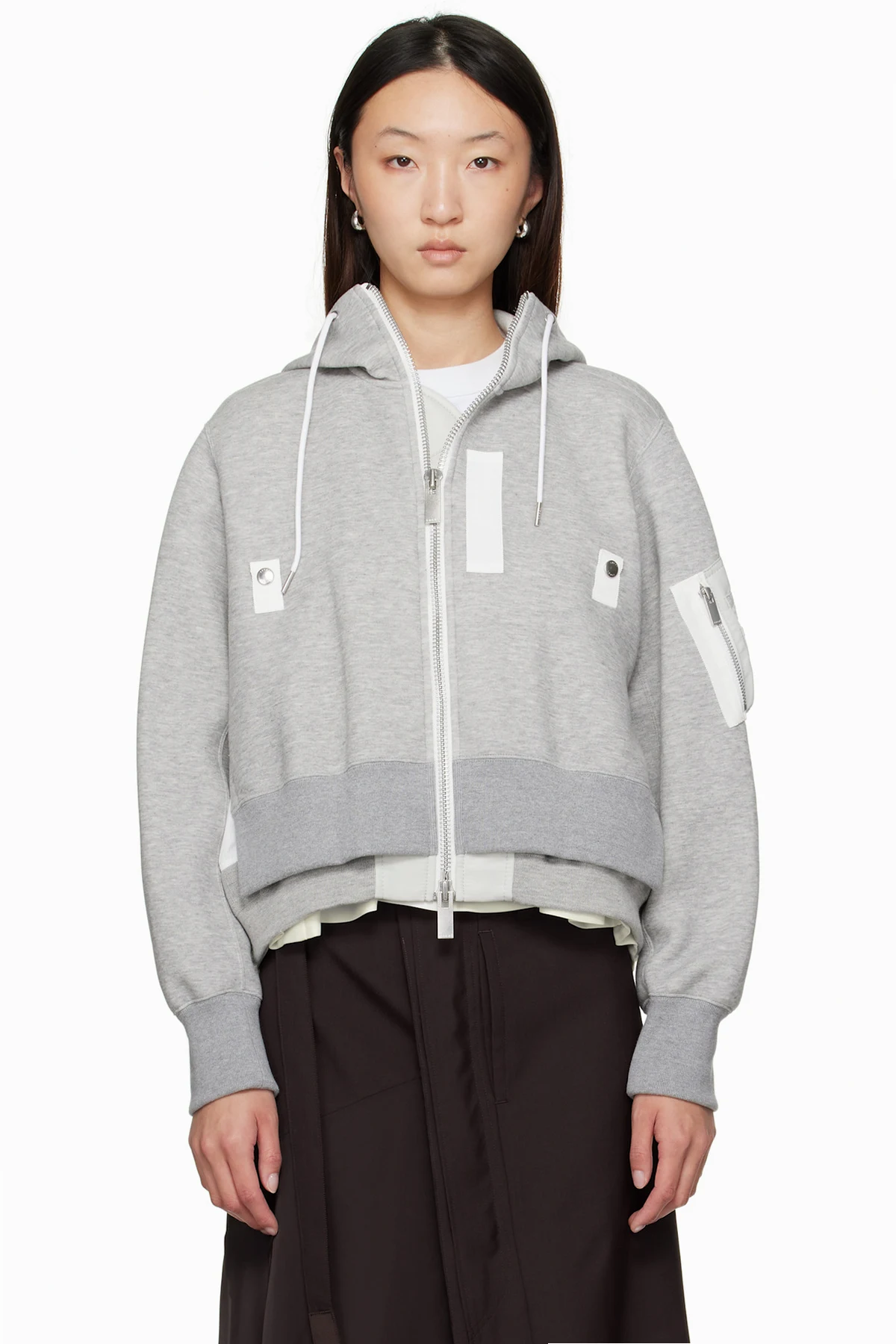Gray Sponge Sweat x Nylon Twill Hoodie