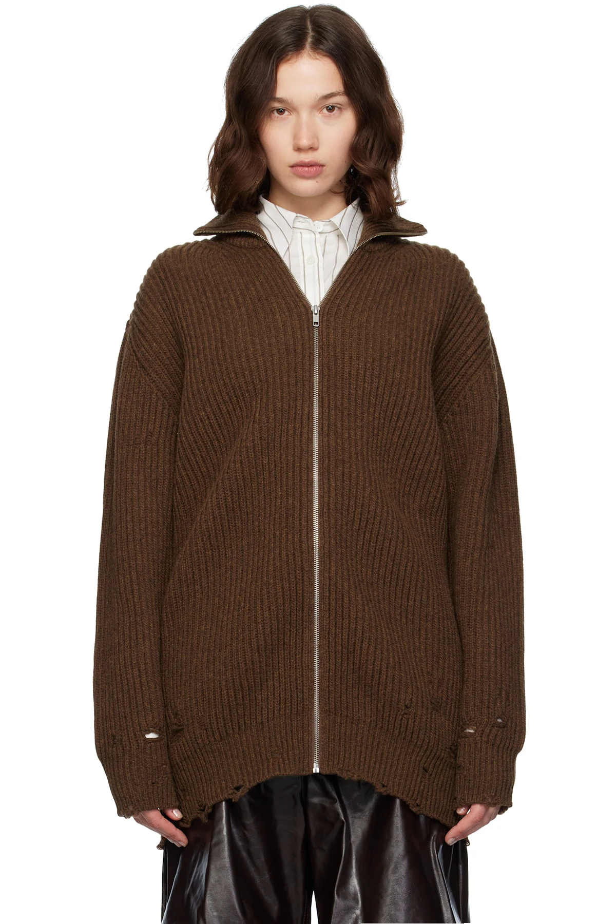 Brown Ribbed Knit Sweater