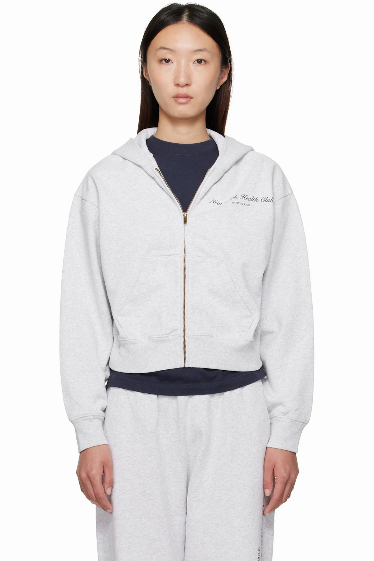 Gray 'NY Health Club' Cropped Zip Sports Hoodie