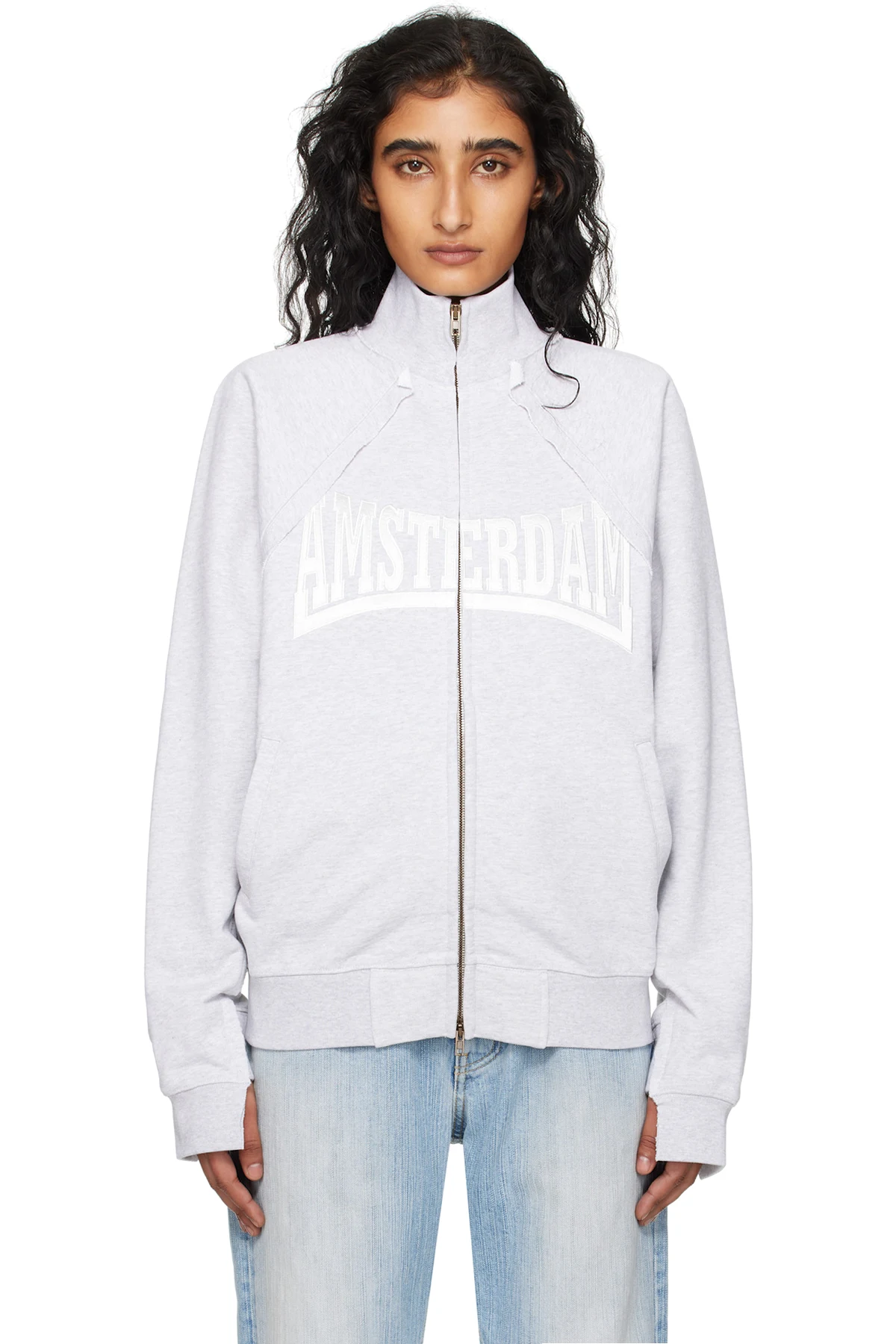 Gray Patched Zip-Up Jacket
