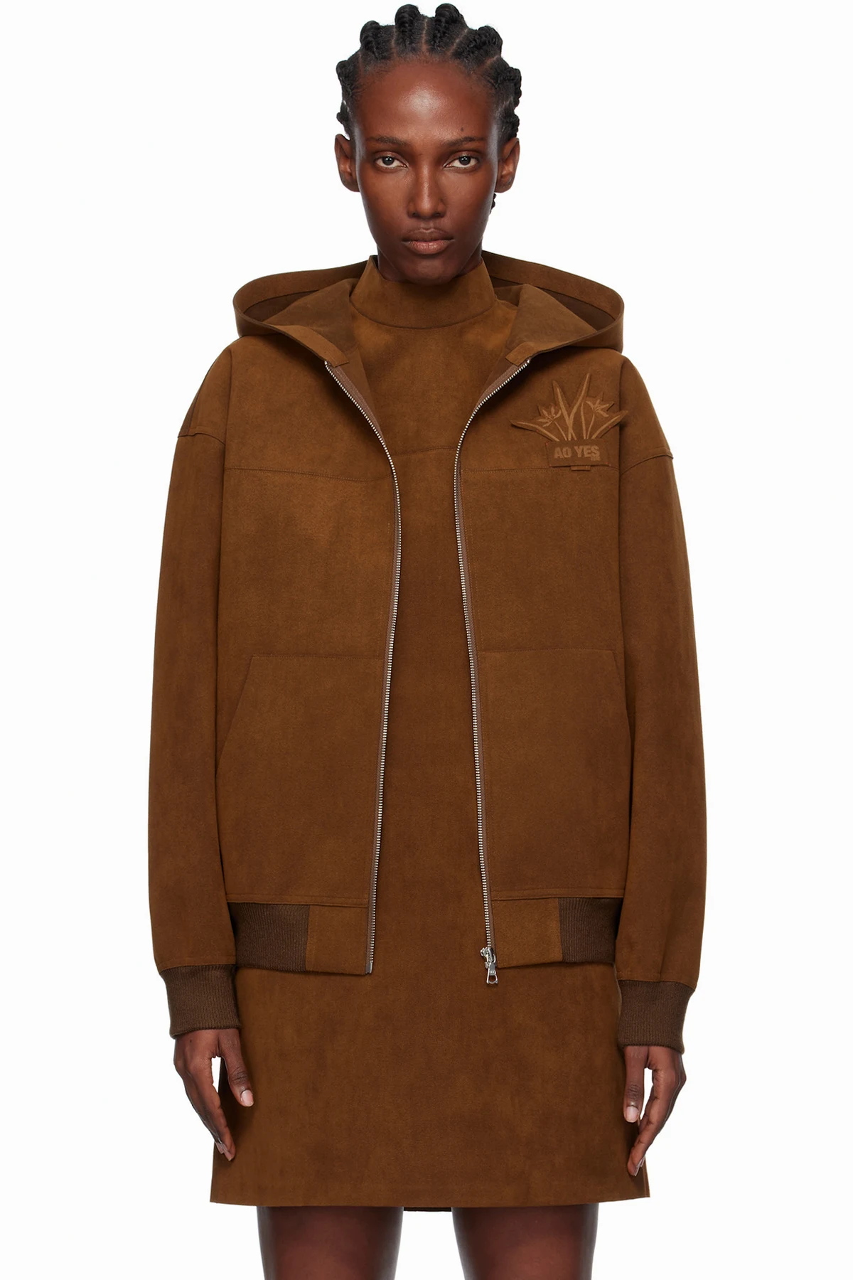 Brown Hooded Faux-Suede Jacket