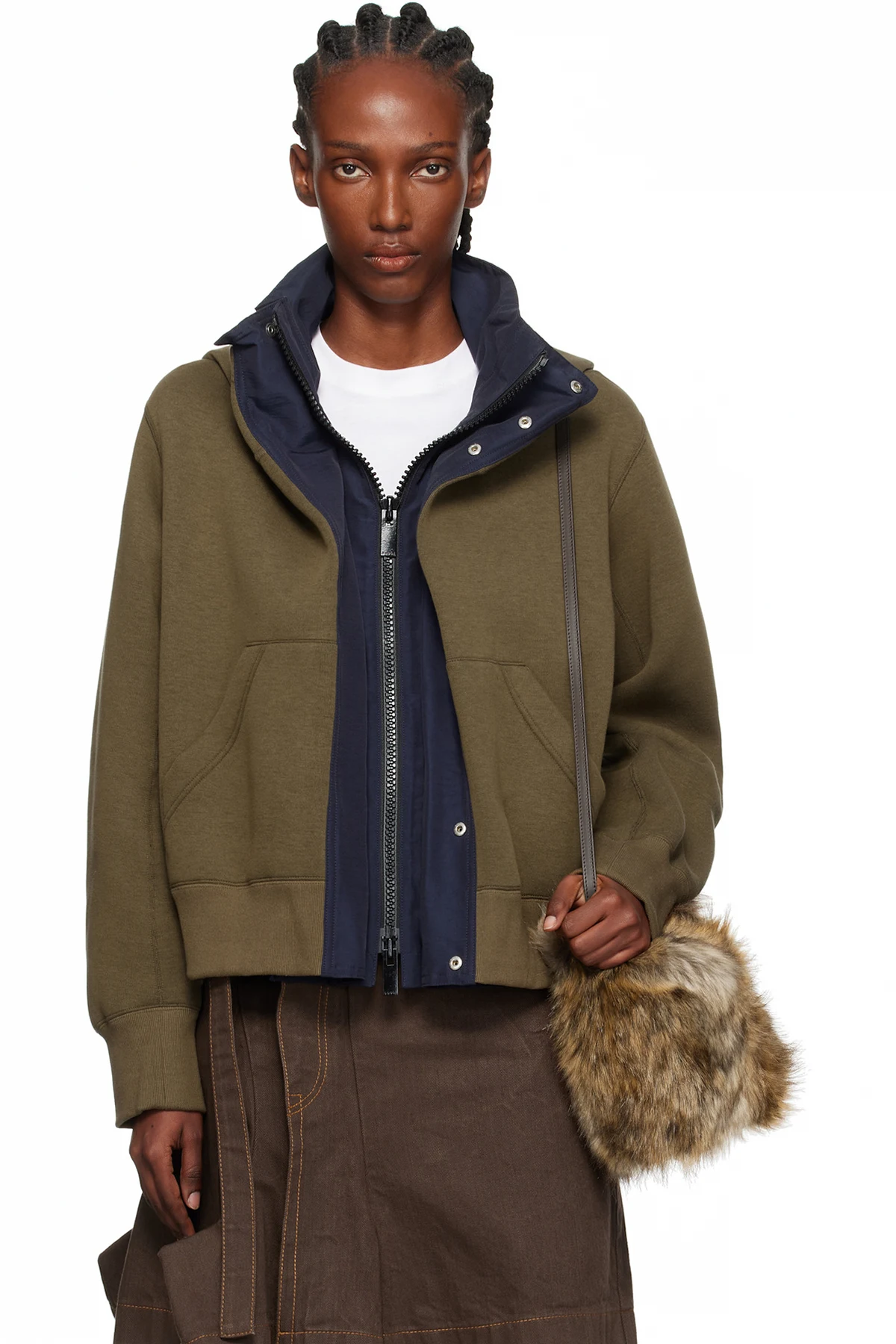 Khaki & Navy Sponge Sweat x Grosgrain Hoodie