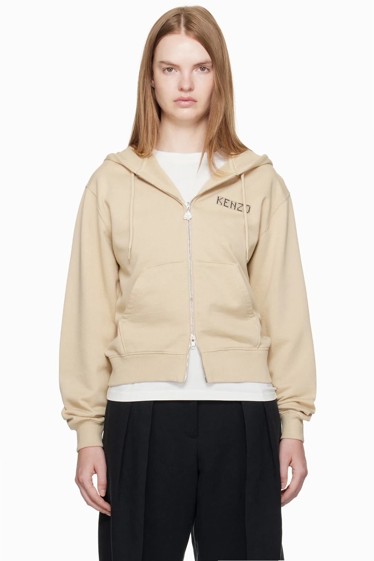 Beige Kenzo Paris 'KENZO City' Zip-Up Hoodie