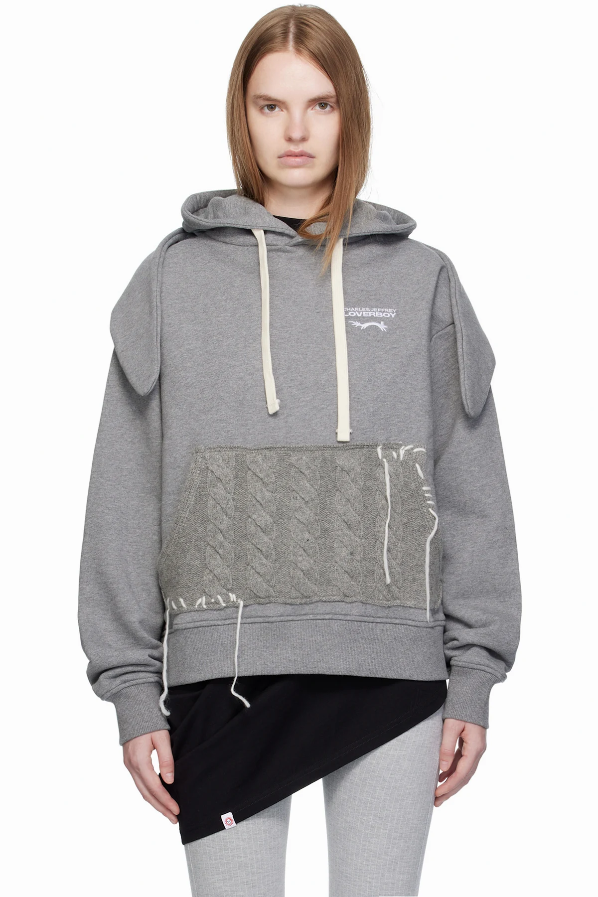 Gray Patch Rabbit Ears Hoodie