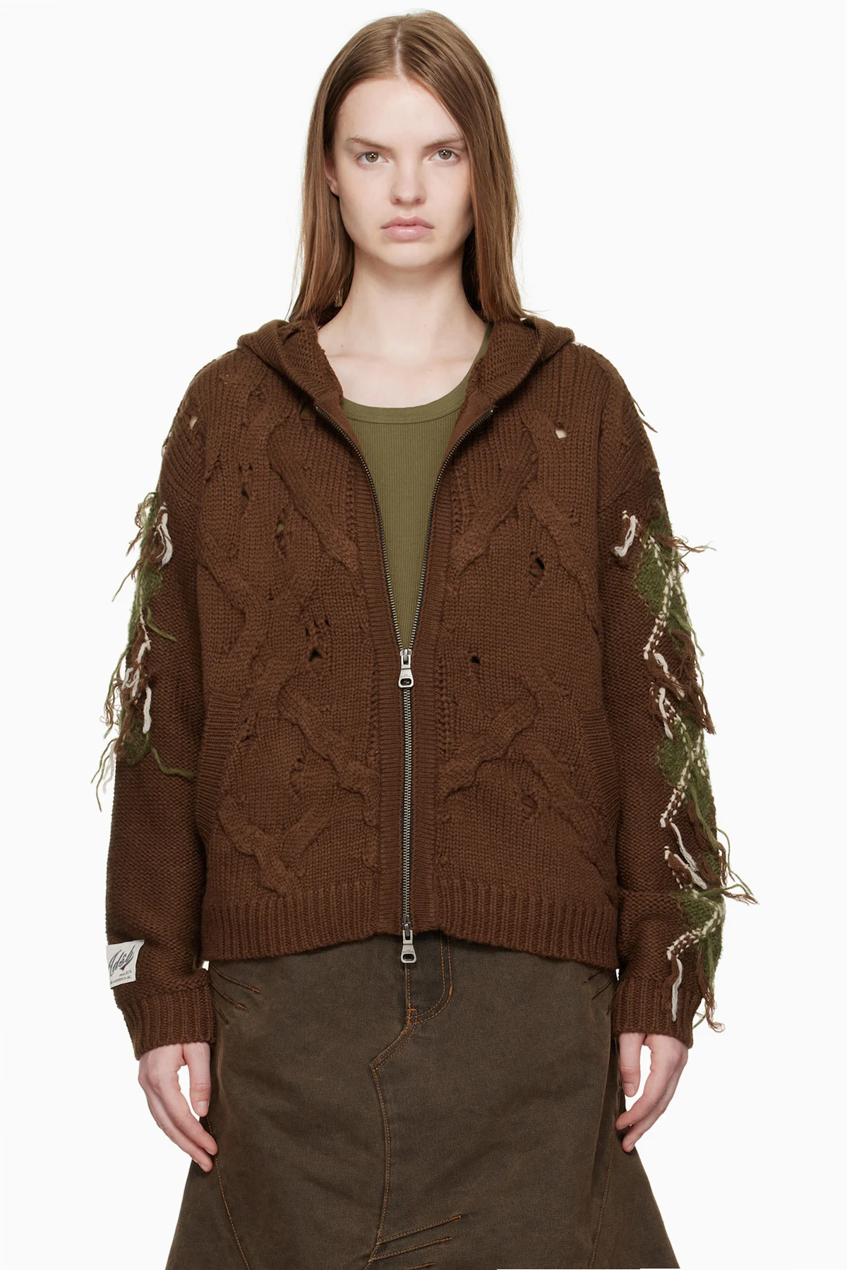 Brown Argyle Fisherman Zip-Up Hoodie