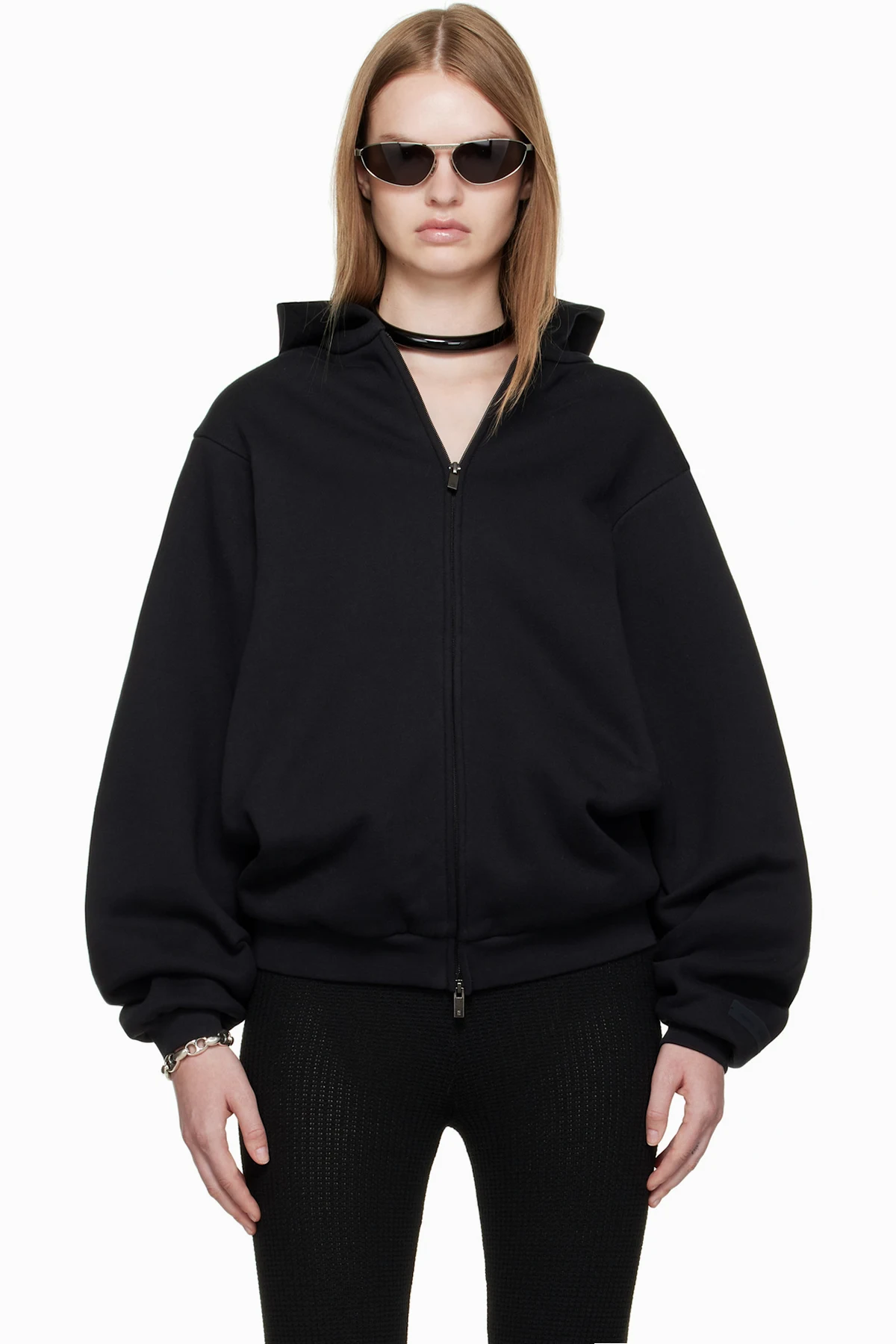 Black 90s Fleece Zip-Up Hoodie