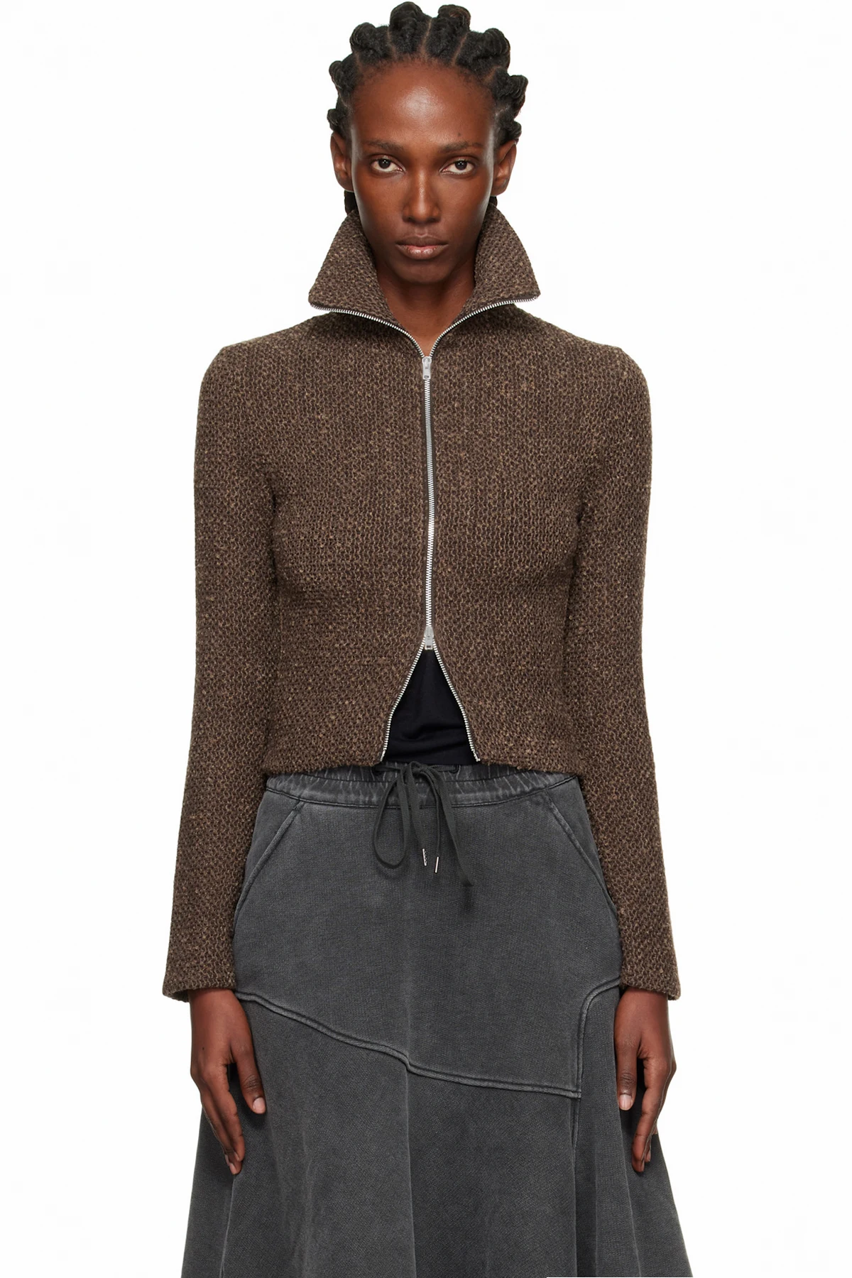 Brown Slim Zip Long Sleeve Jacket