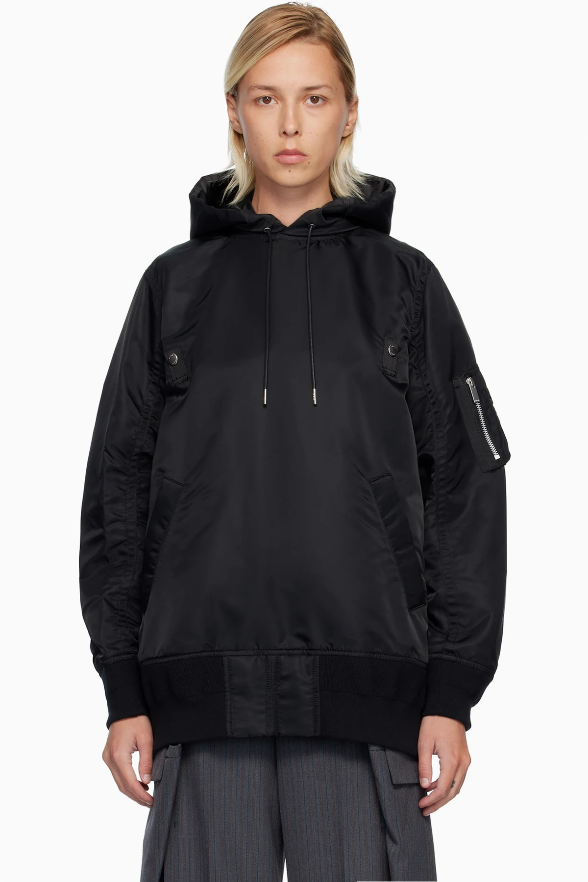 Black Nylon Twill Hoodie
