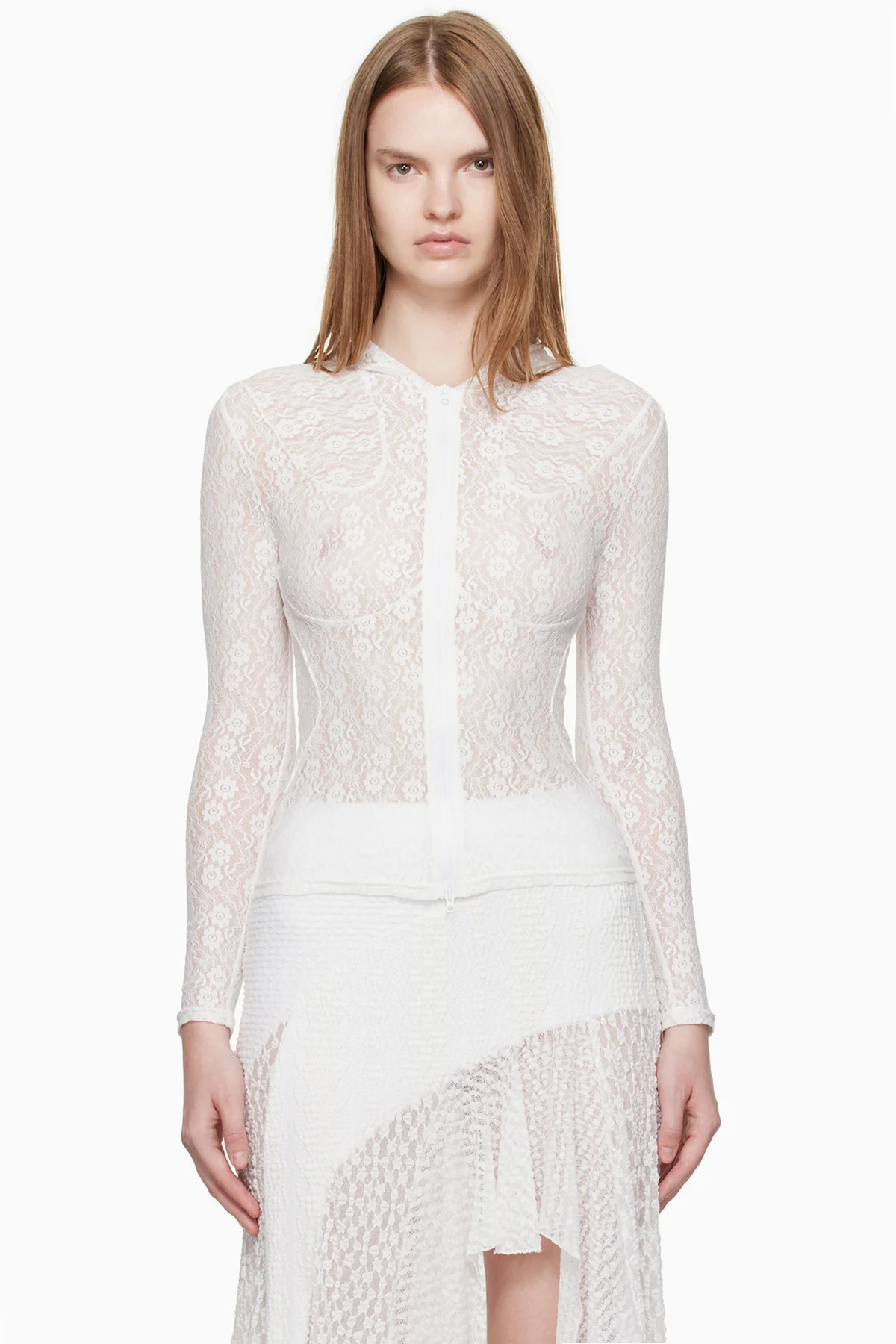 White Lace Zip-Up Hoodie