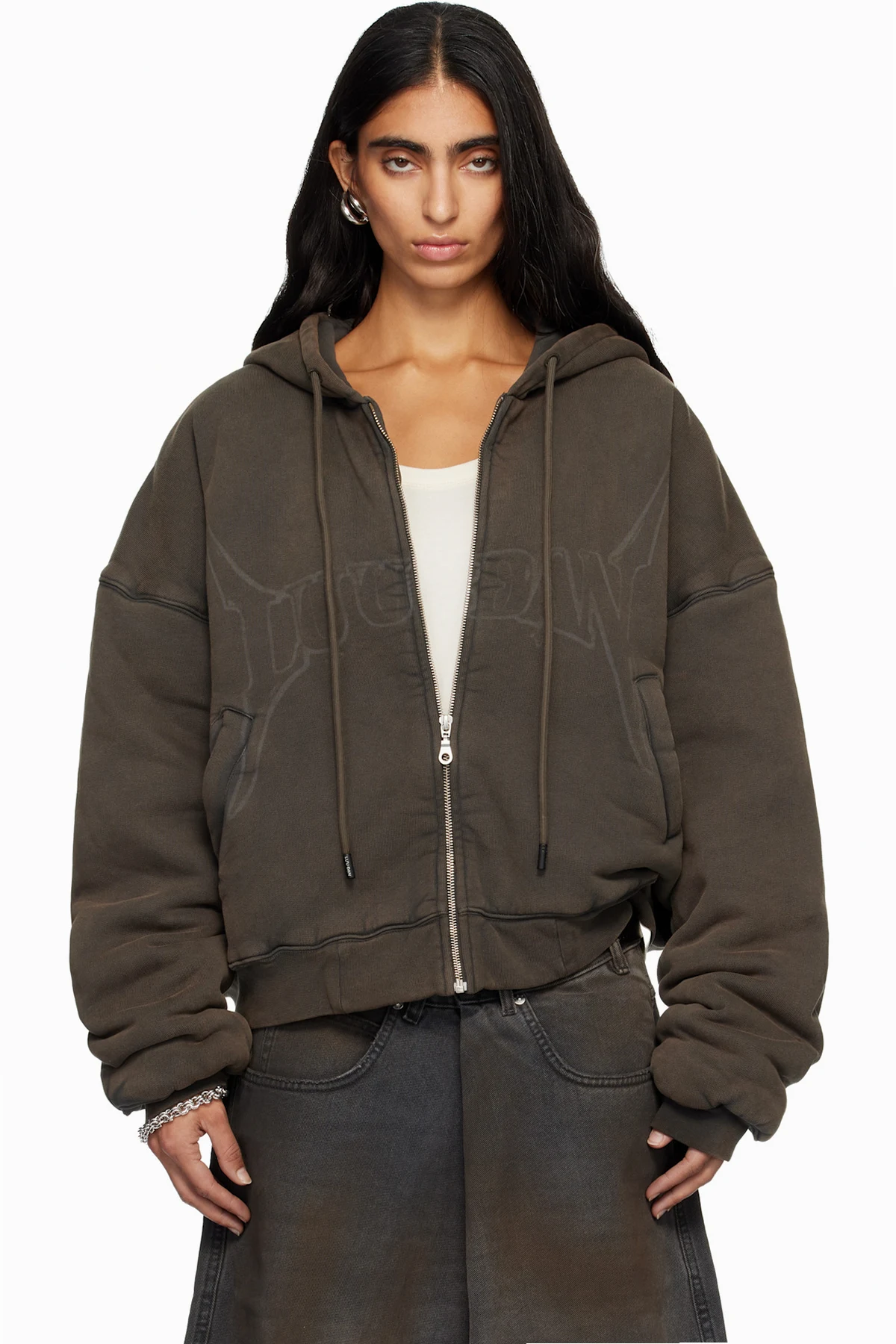 Gray Washed Out Zip Up Hoodie