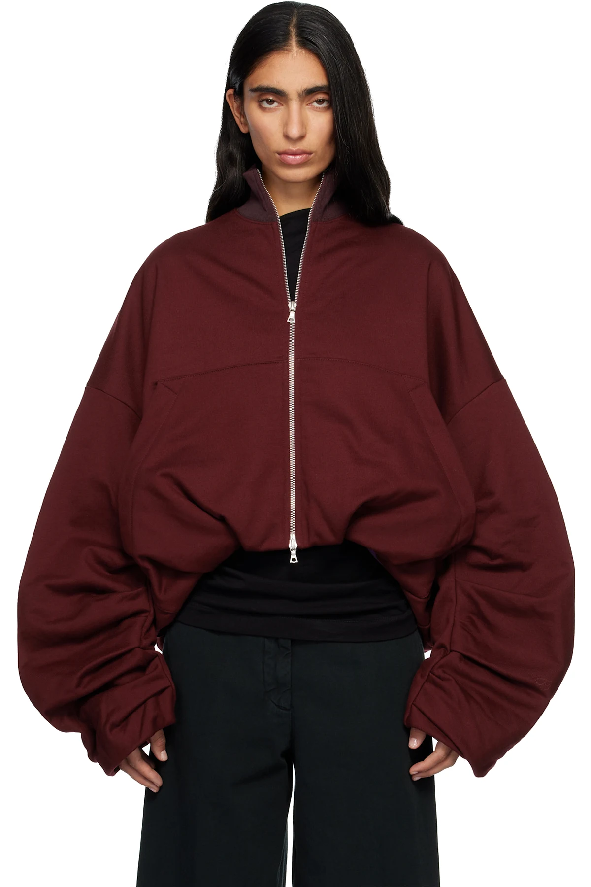 Red Draped Jersey Track Jacket