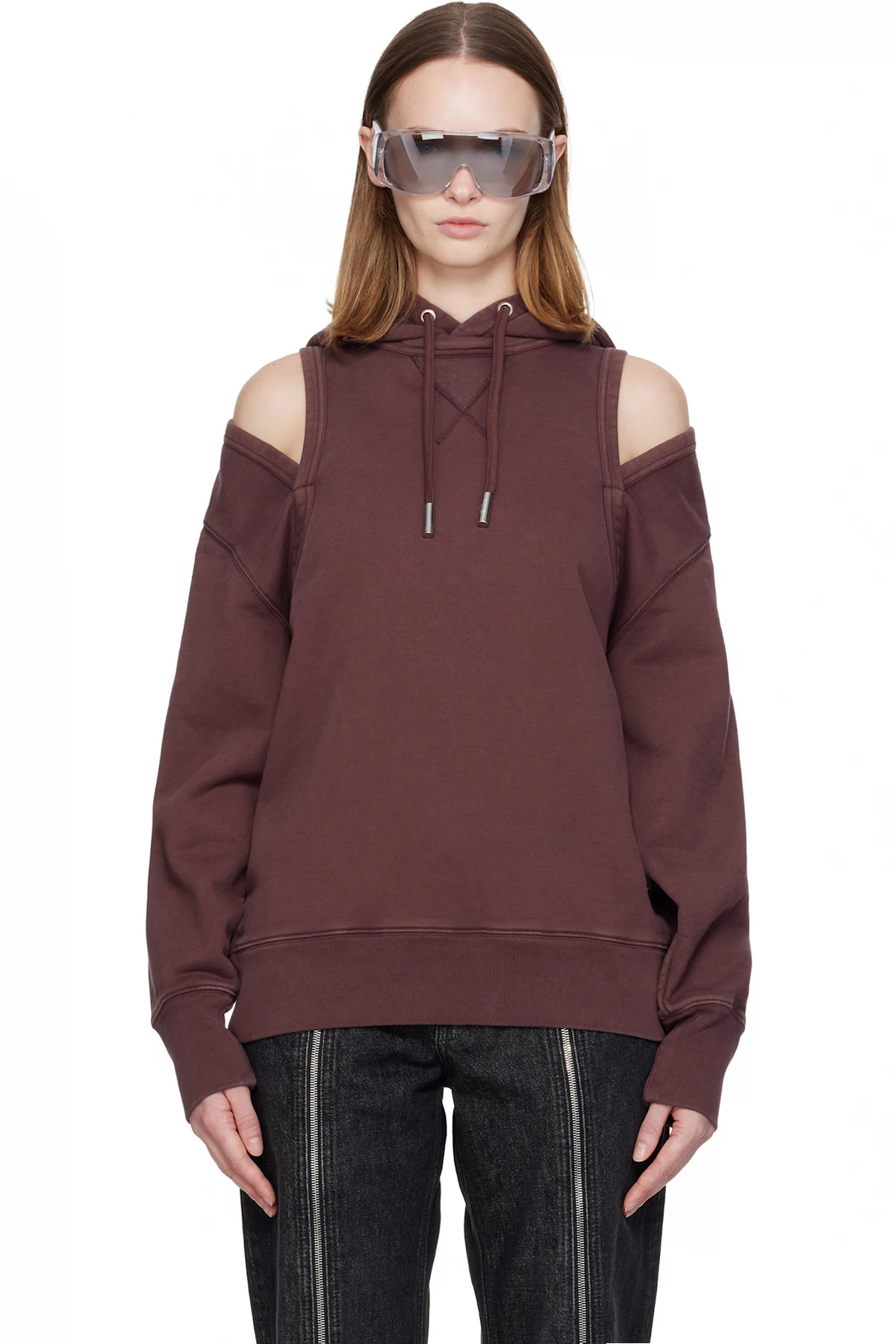 Burgundy Cut Out Hoodie