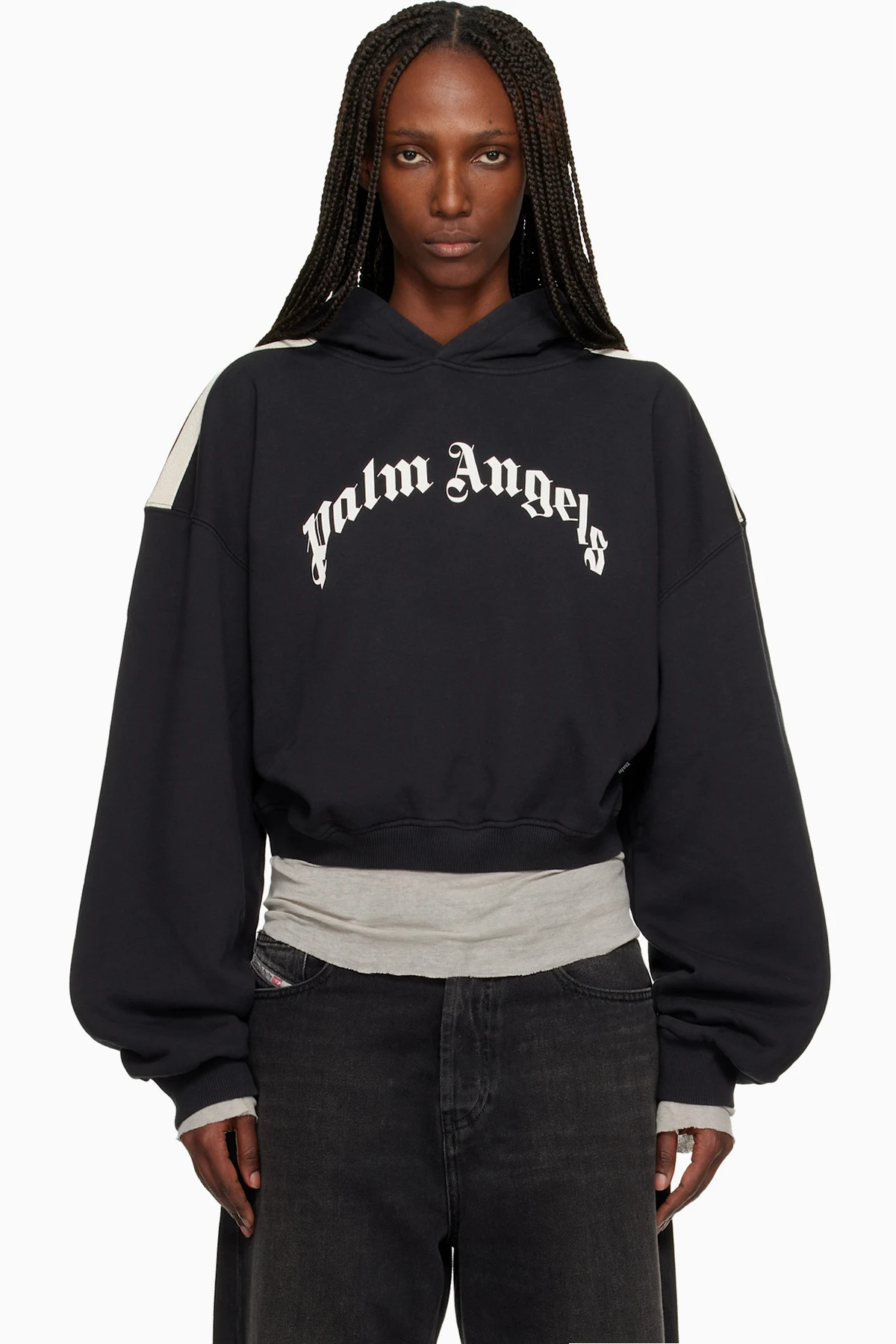 Black Curved Logo Track Crop Hoodie