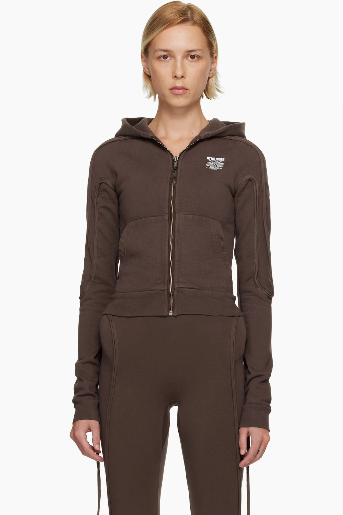 Brown Fitted Zip Hoodie