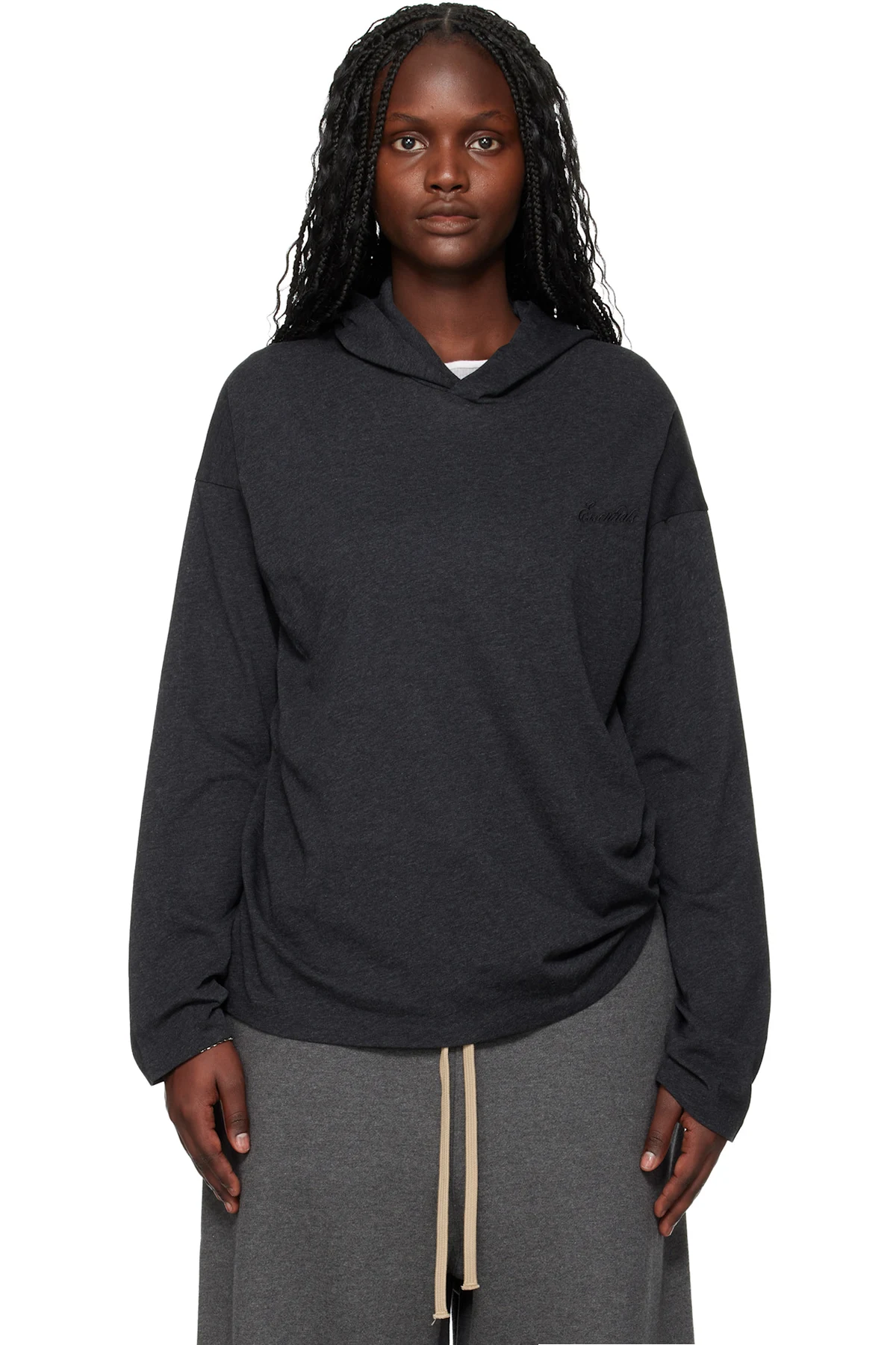 Gray Holiday Embroidered Classic Fit Long Sleeve Hoodie